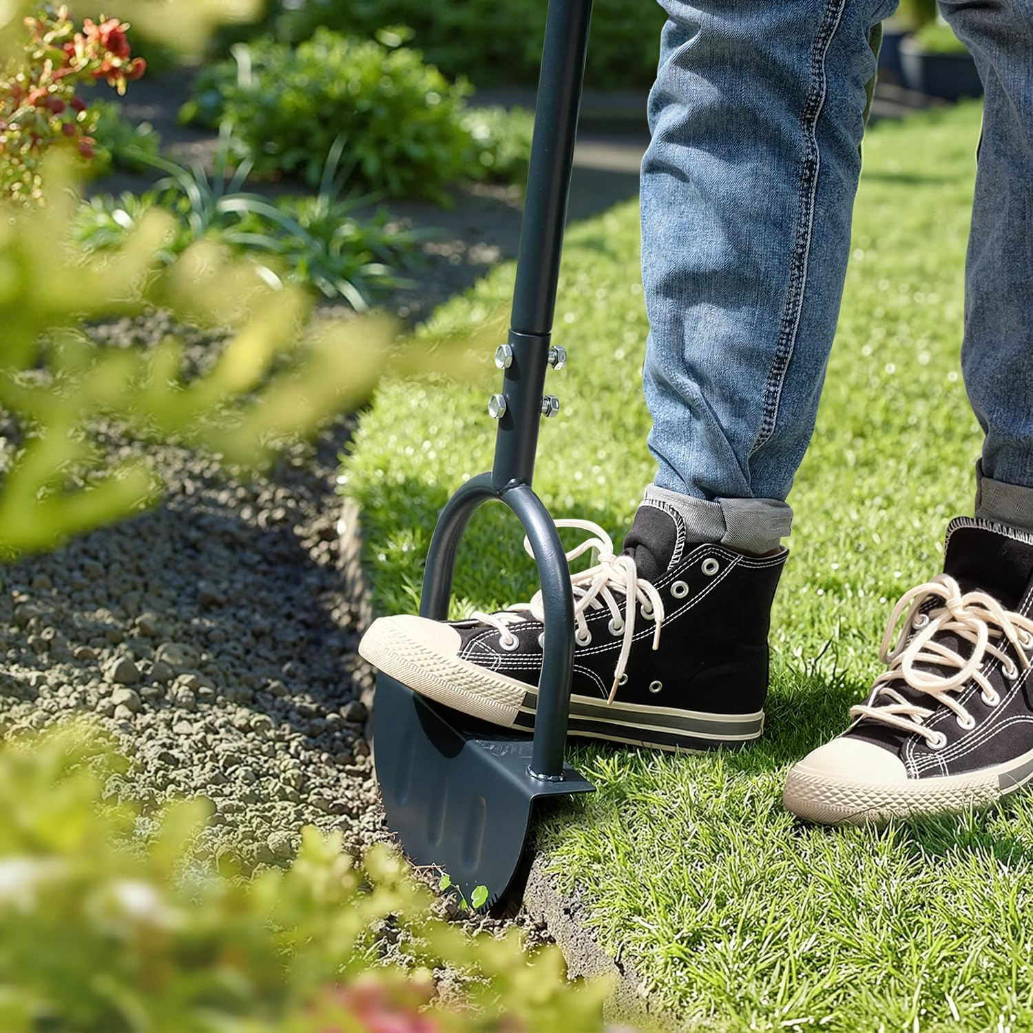 Colwelt Saw-Tooth Edger Lawn Tool, Half Moon Lawn Edger with T-Grip, Sidewalk Grass Long Handled Step Edger, 38-Inch