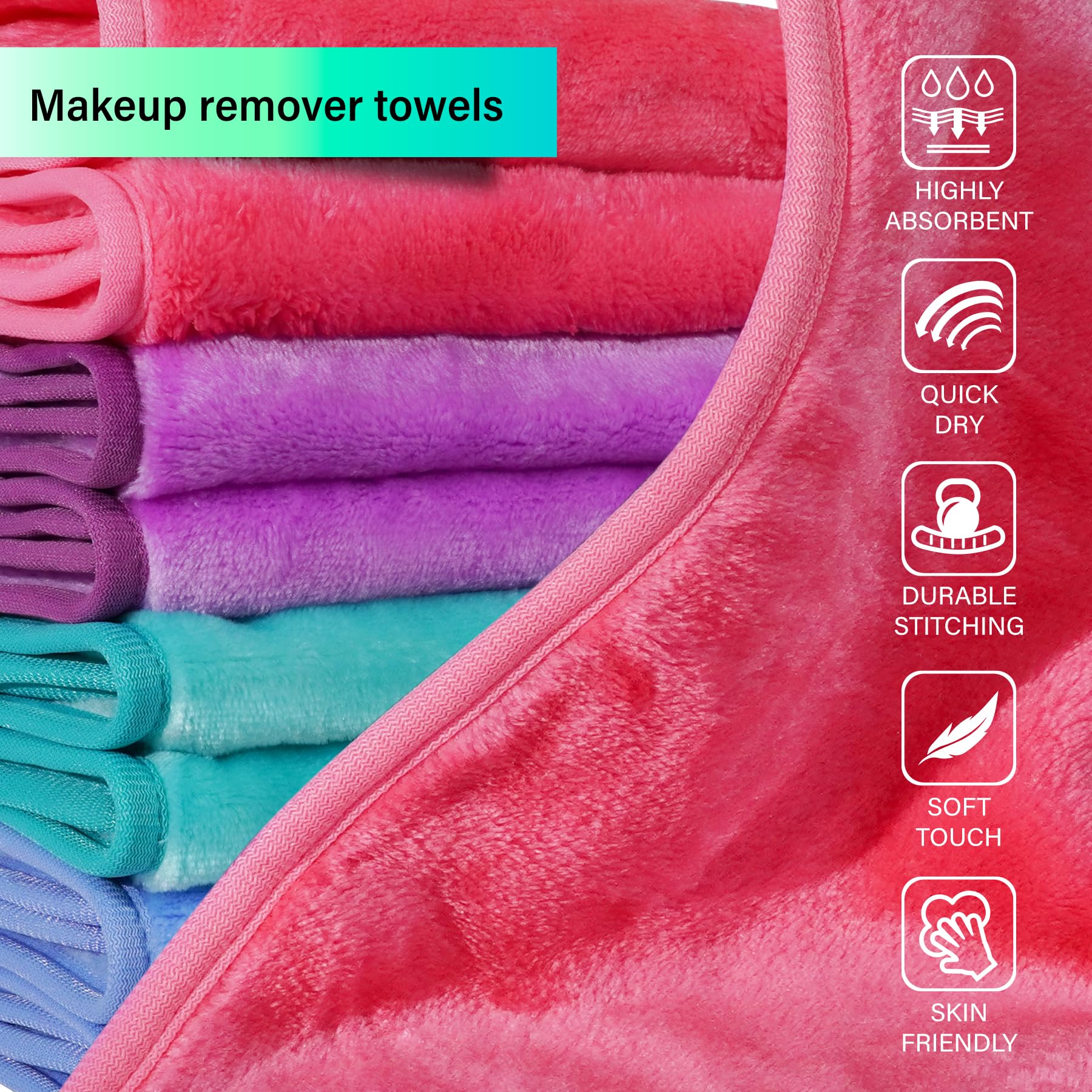 NUGILLA Makeup Remover Cloths, 8 Packs Makeup Remover Towels Reusable Face Wash Cloth, Soft Makeup Remover Microfiber Face Cloth for Women