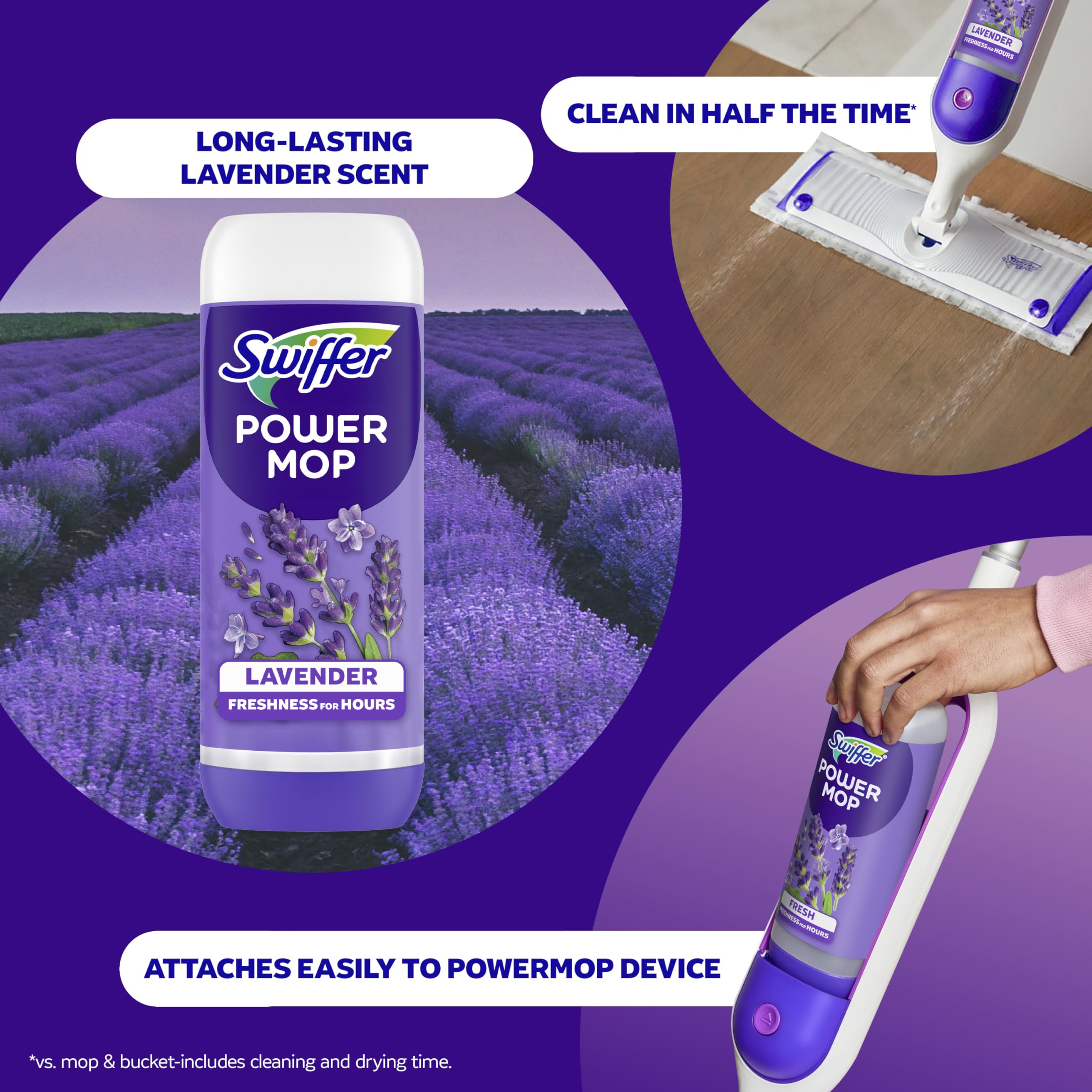 Swiffer PowerMop Floor Cleaning Solution with Lavender Scent, Triple Pack
