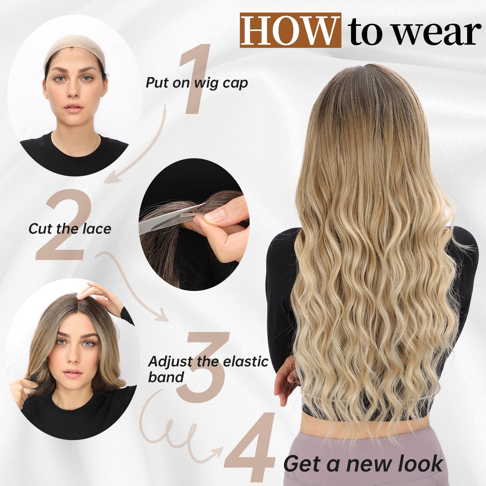 AISI HAIR Black Wig for Women, Long Wavy Lace Hairline Middle Part Synthetic Heat Resistant Wig for Daily Party-26 Inch