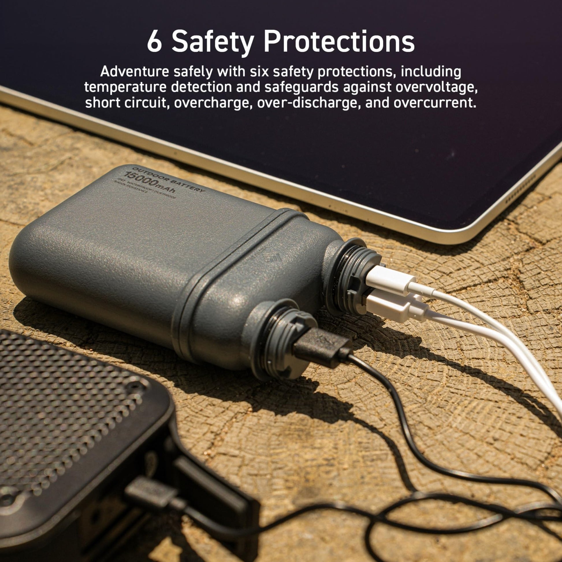 ELECOM NESTOUT Rugged Power Bank, 15000mAh Outdoor Charger, 32W USB C Fast Charging PD, Waterproof IP67, Heavy Duty Shockproof, Tactical Battery Pack for iPhone Tablet Hiking Camping Survival (Beige)