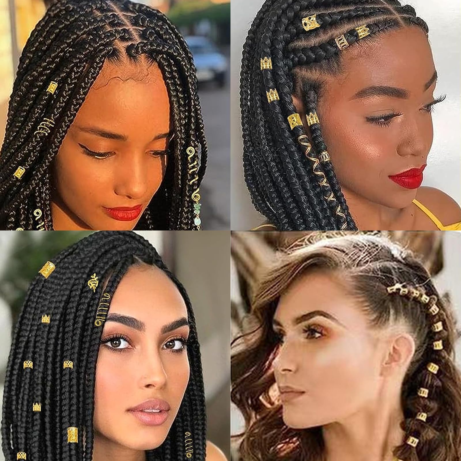 Gold Hair Jewelry Braid, Tuefuzy 100 Pcs Hair Accessory, Hair Dreadlock Accessory Braid, Metal Gold Braids Rings Cuffs Clips for Dreadlock Accessory Jewelry Decorations