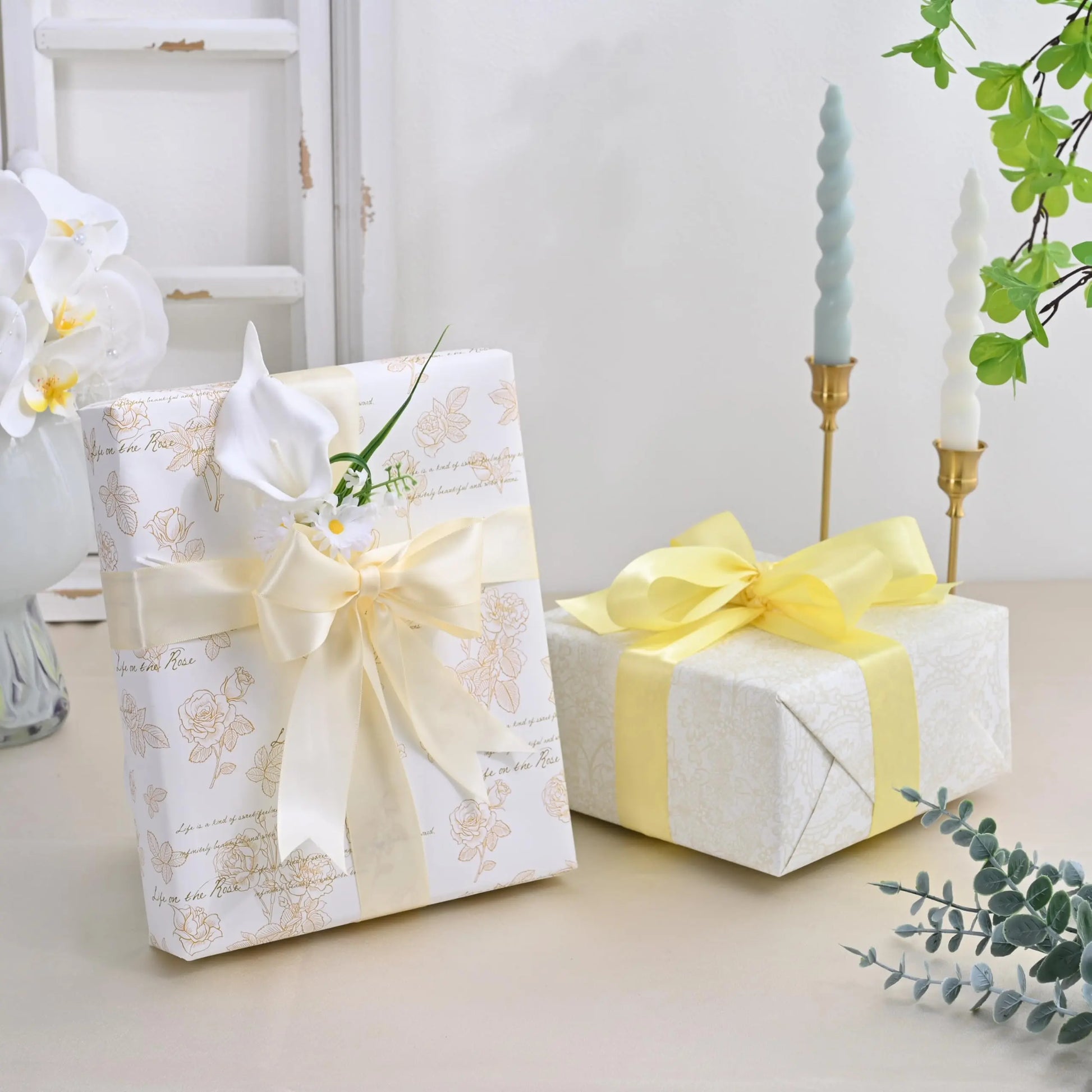 LEEQE Double Face Ivory Satin Ribbon 1-1/2 inch X 50 Yards Polyester Ivory Ribbon for Gift Wrapping Very Suitable for Weddings Party Hair Bow Invitation Decorations and More