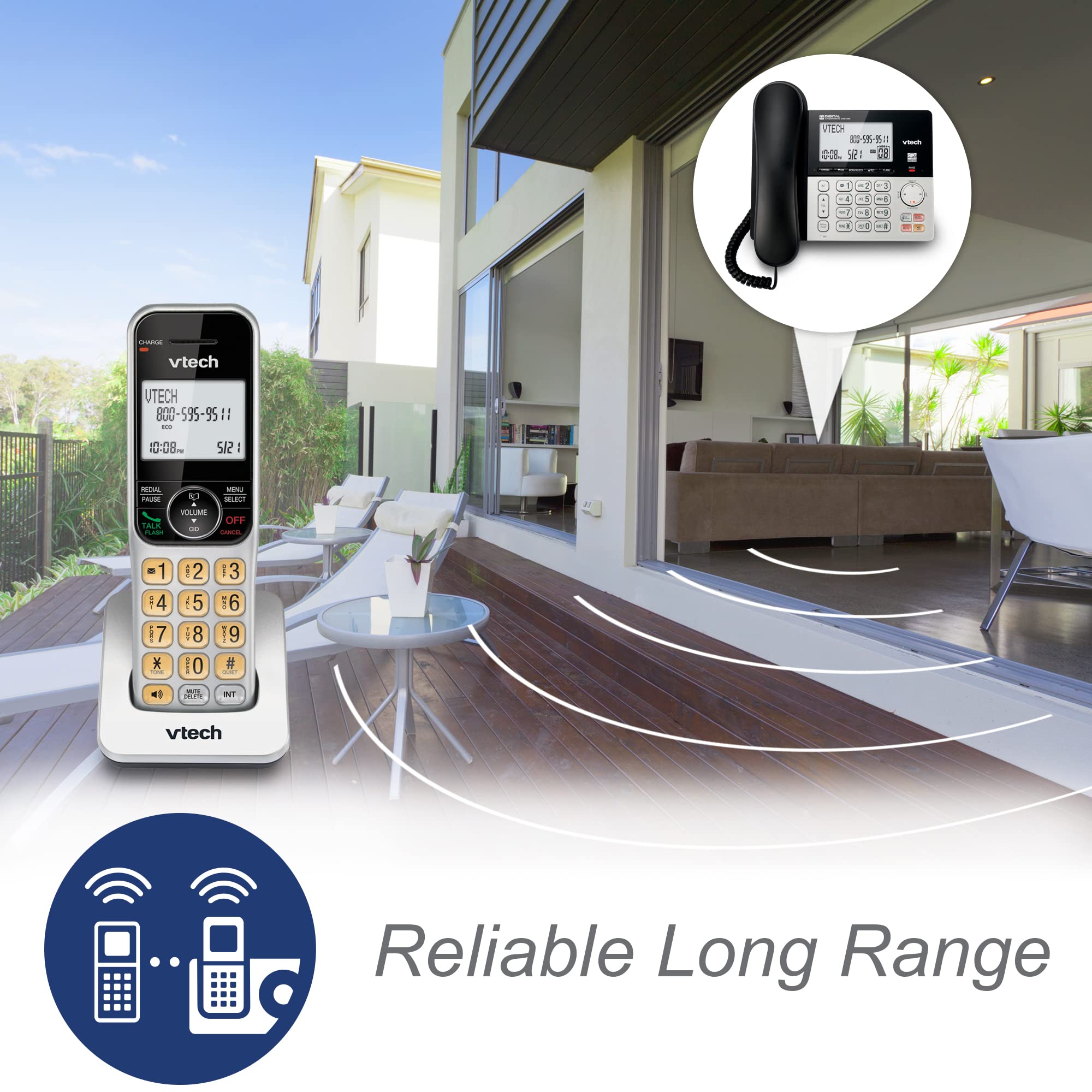 VTech VG208 DECT 6.0 Corded/Cordless Phone for Home with Answering Machine, Call Blocking, Caller ID, Large Backlit Display, Duplex Speakerphone, Intercom, Line-Power(Silver/Black)