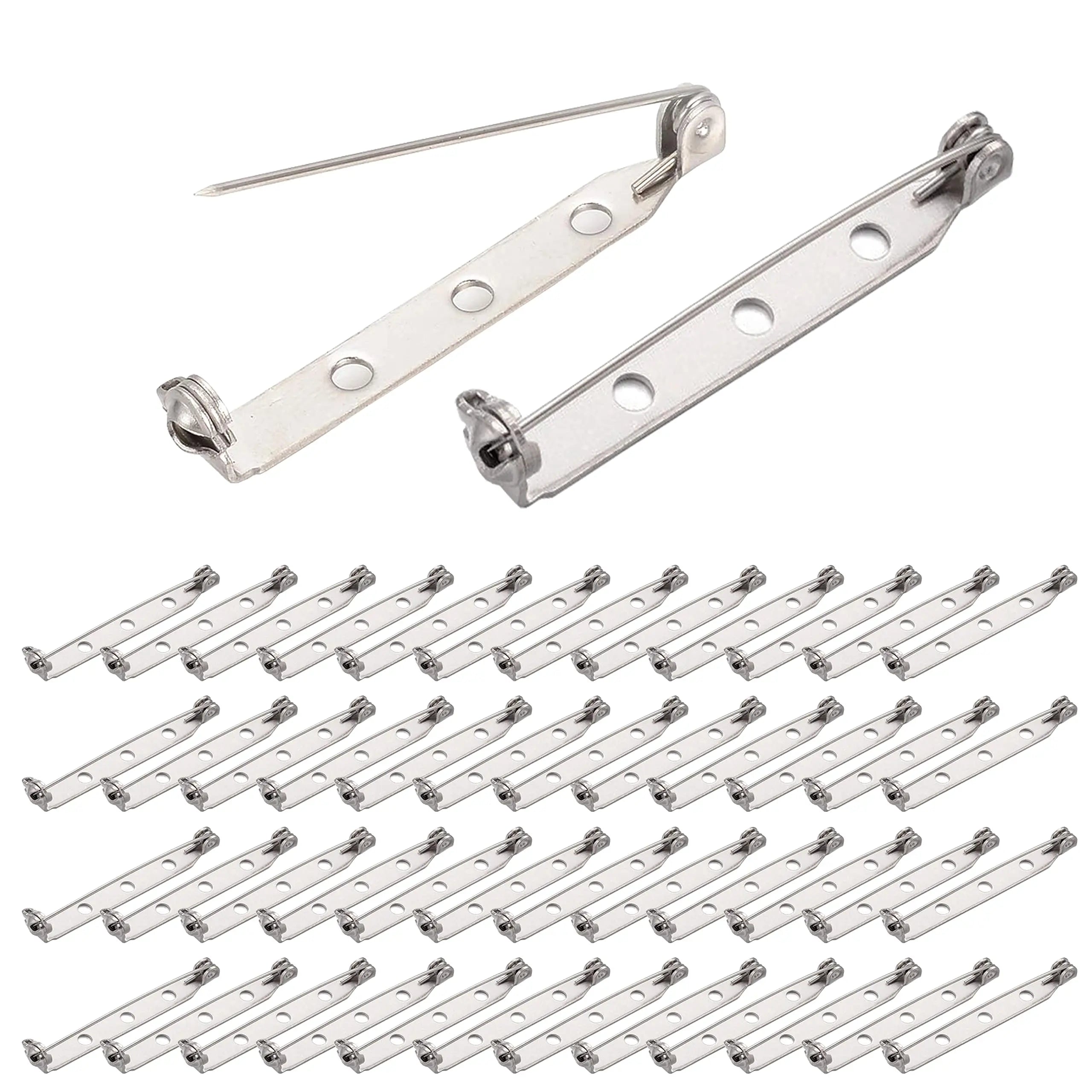 BEADNOVA Brooch Pin Back 60pcs Bar Pin Back 1.5 Inch Clasp Pinback Brooch Backings for Crafts Badge Name Tag DIY Jewelry Making and Craft (60 Pcs, Silver Color)