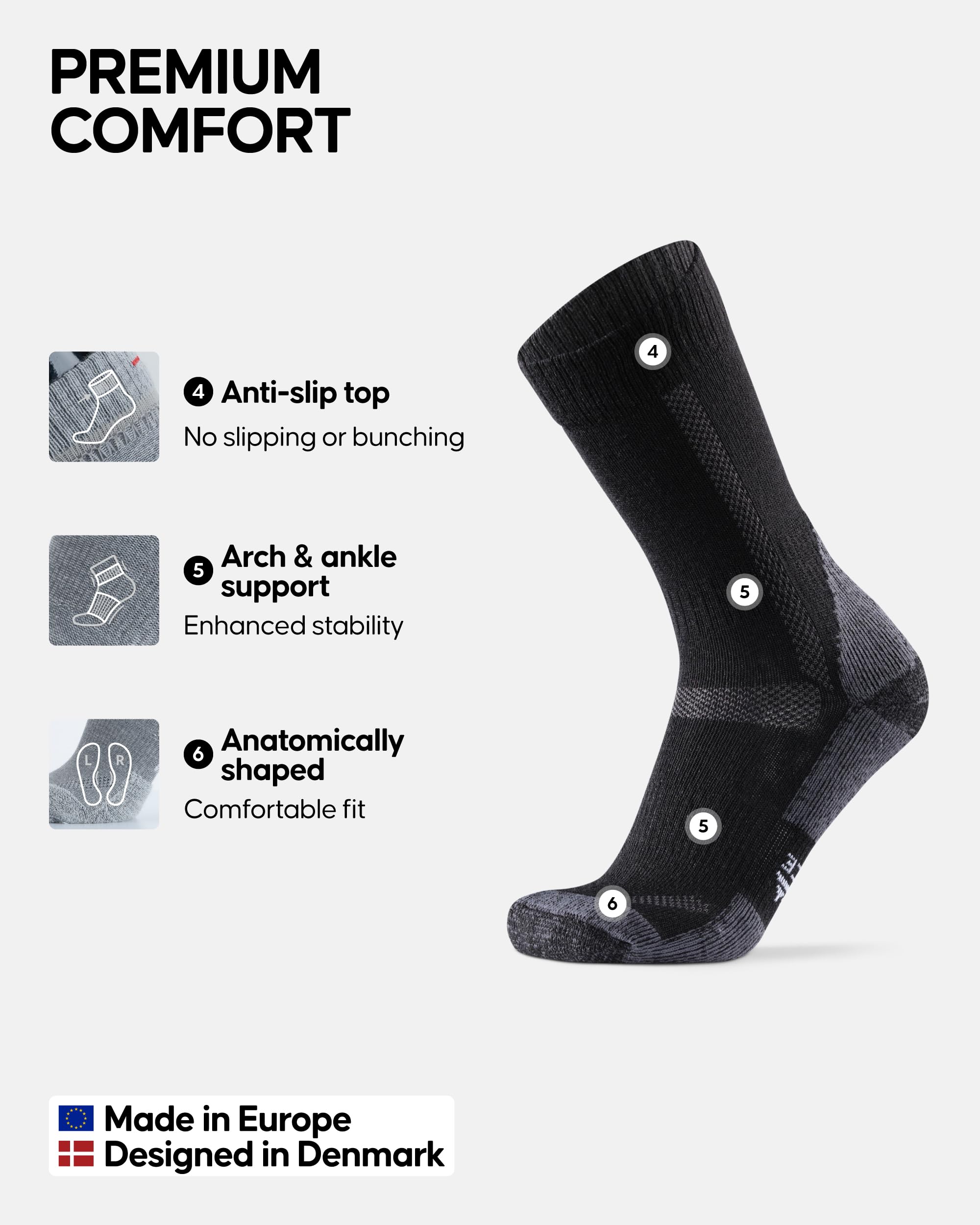 DANISH ENDURANCE Hiking Socks Women & For Men, Merino Wool Socks, Crew Mens, Womens Moisture Wicking, Work, Calcetines para Hombre