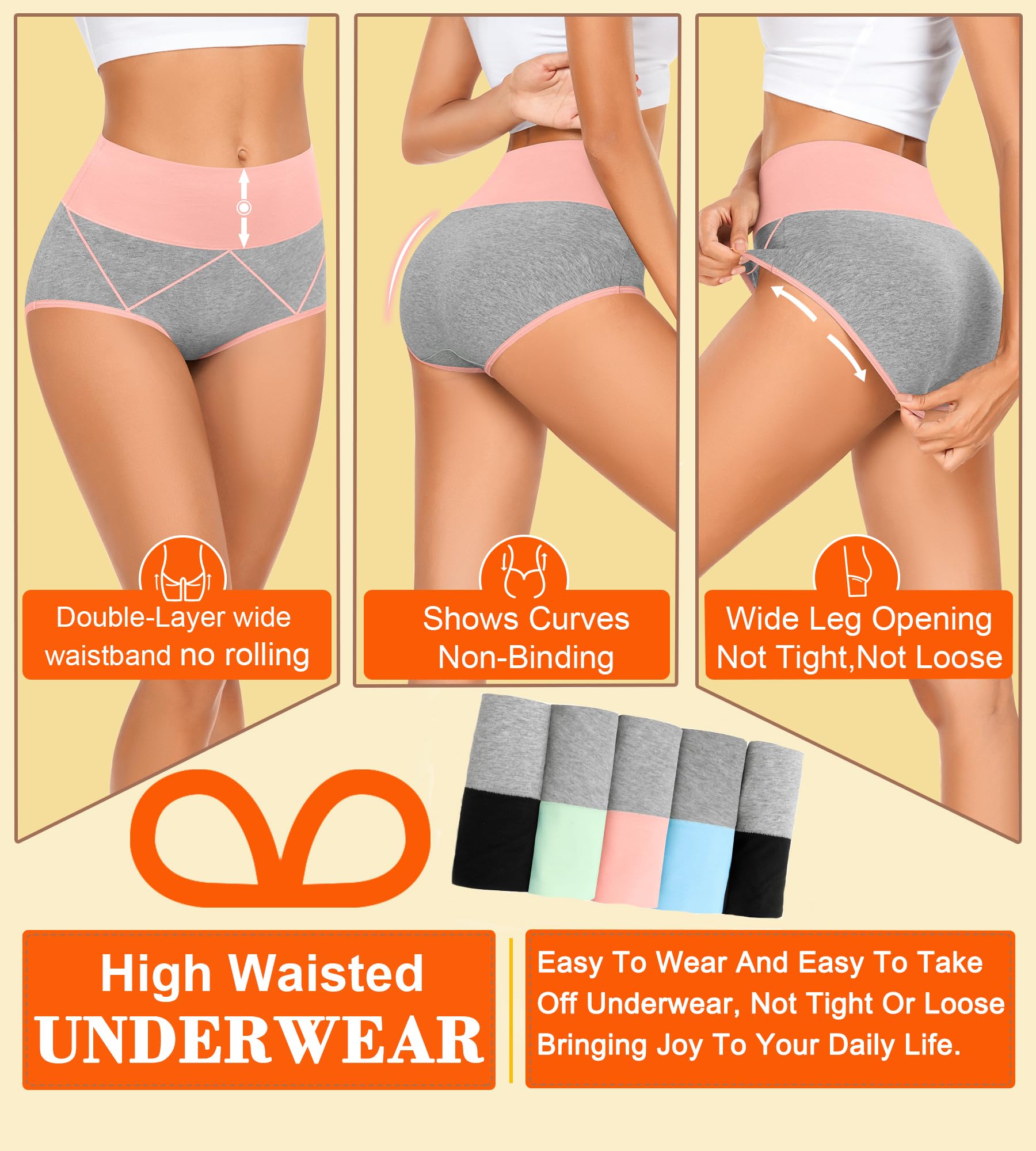 MISSWHO Womens Underwear Cotton, Underwear Women Pack High Waisted Tummy Control Panties Postpartum C Section Ladies Briefs Large.