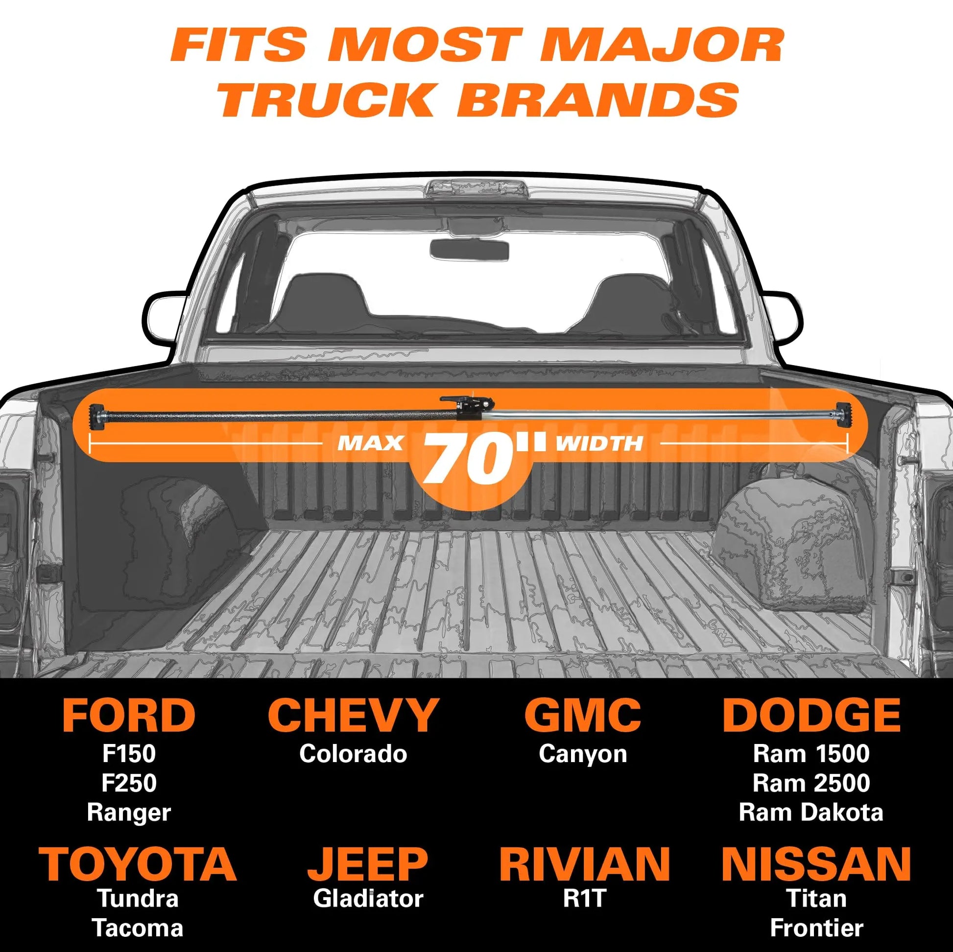 Keeper Adjustable Cargo Bar for Pickup Truck Bed, Ratcheting Cargo Bar, Ideal Work Truck Accessories, Black/Silver, 40"-70" Adjustable Length