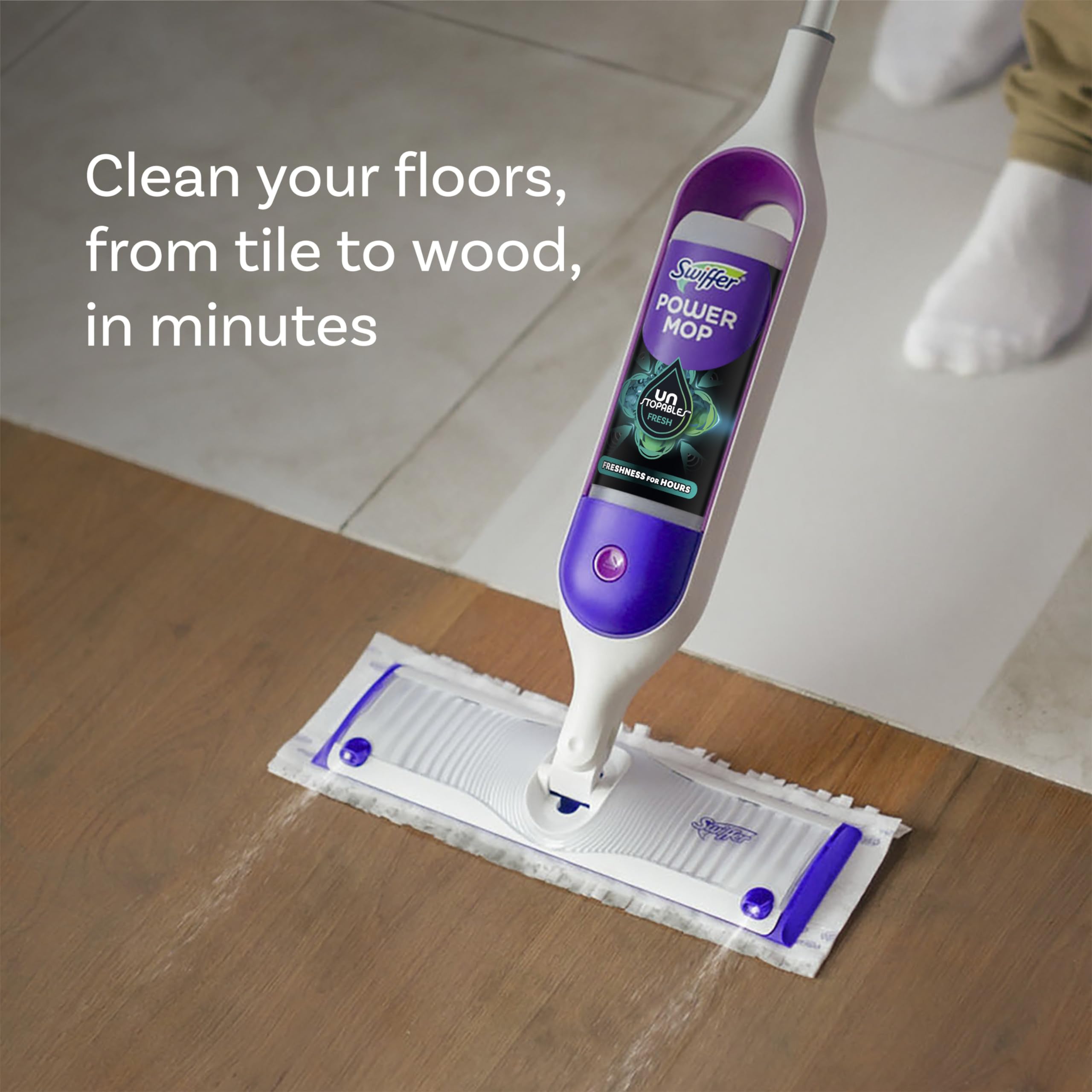 Swiffer PowerMop Floor Cleaning Solution with Unstopables Fresh Scent, PowerMop Refills, Floor Cleaner for Mopping, 25.3 fl oz, 2 Pack