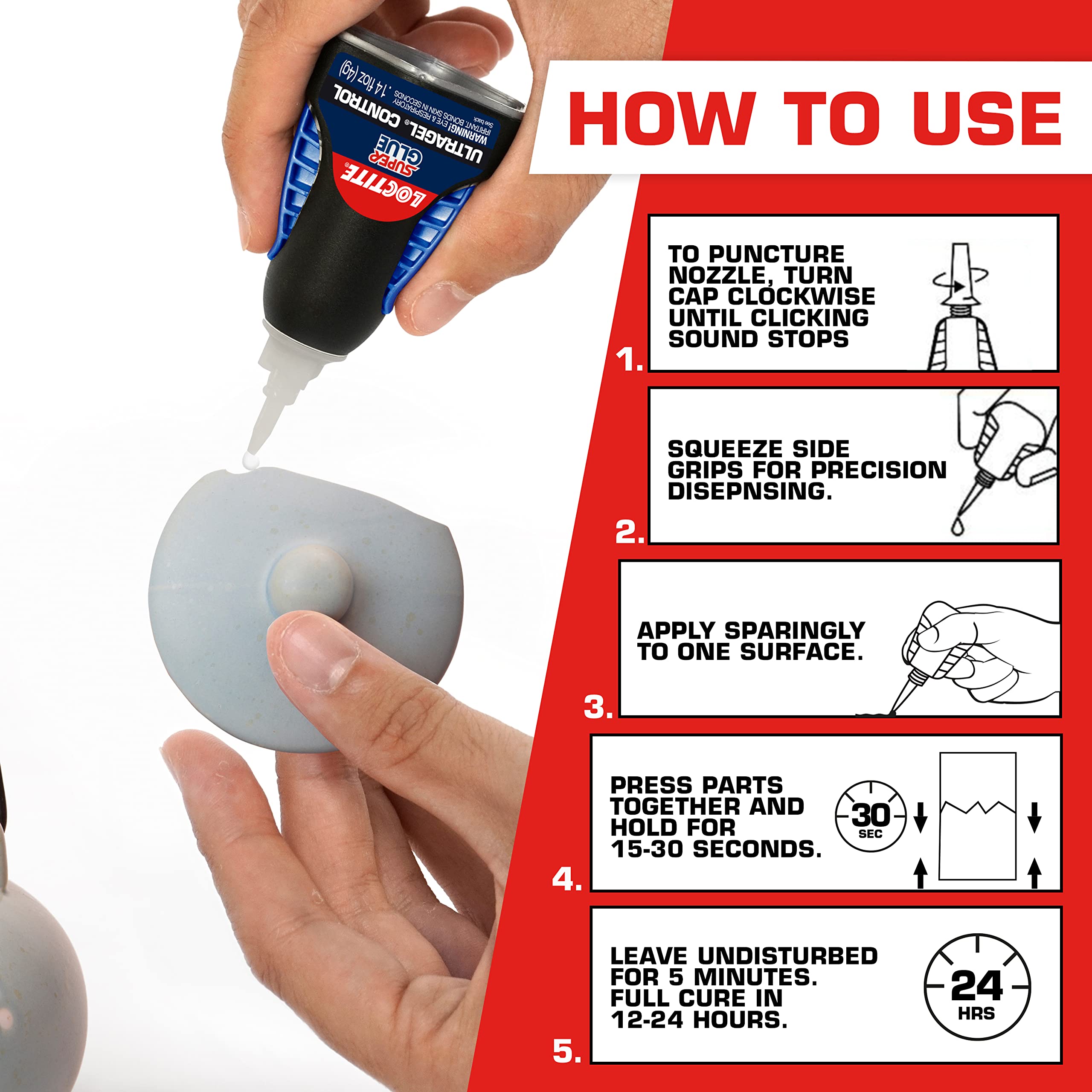 Loctite Super Glue Ultra Gel Control, Clear, 0.14 fl oz Bottle, 2 Pack - Superglue for Plastic, Wood, Metal, Crafts & Repair, Cyanoacrylate Adhesive Instant Glue, Quick Dry