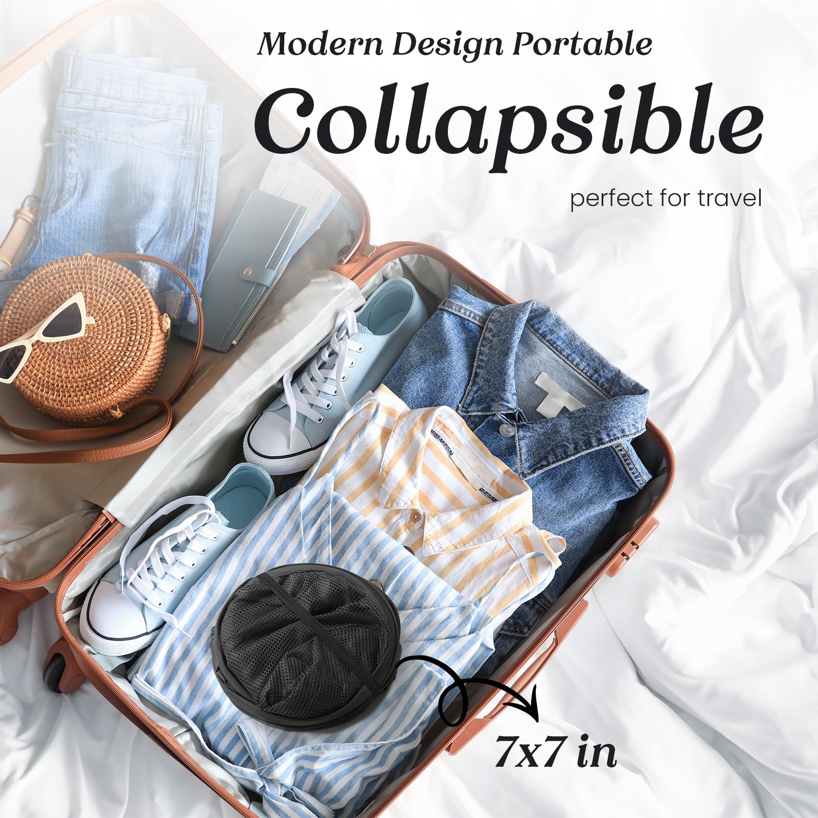 Collapsible Pop Up Laundry Basket, Hamper with Sturdy Handles and Side Pocket - Mesh Portable Foldable Dirty Clothes Hamper for Dorm, Laundry room, Bathroom and Travel Storage, Navy Blue