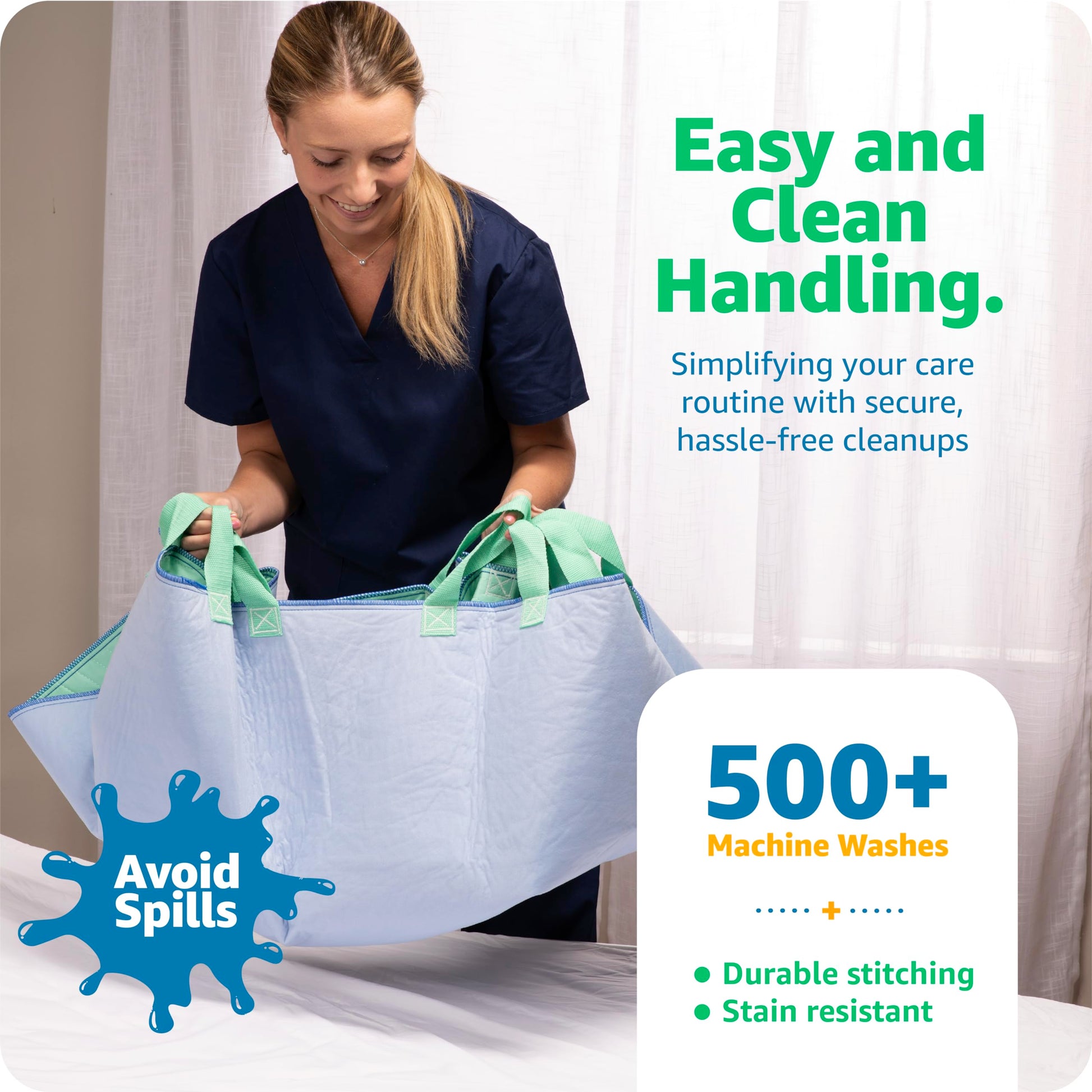 Improvia Positioning Bed Pad 34"x52" with 8 Reinforced Handles, Quick-Drying, Washable, Waterproof, Reusable, Mattress Protection, for Lifting, Turning, Transfer, Elderly and Incontinence Patients.