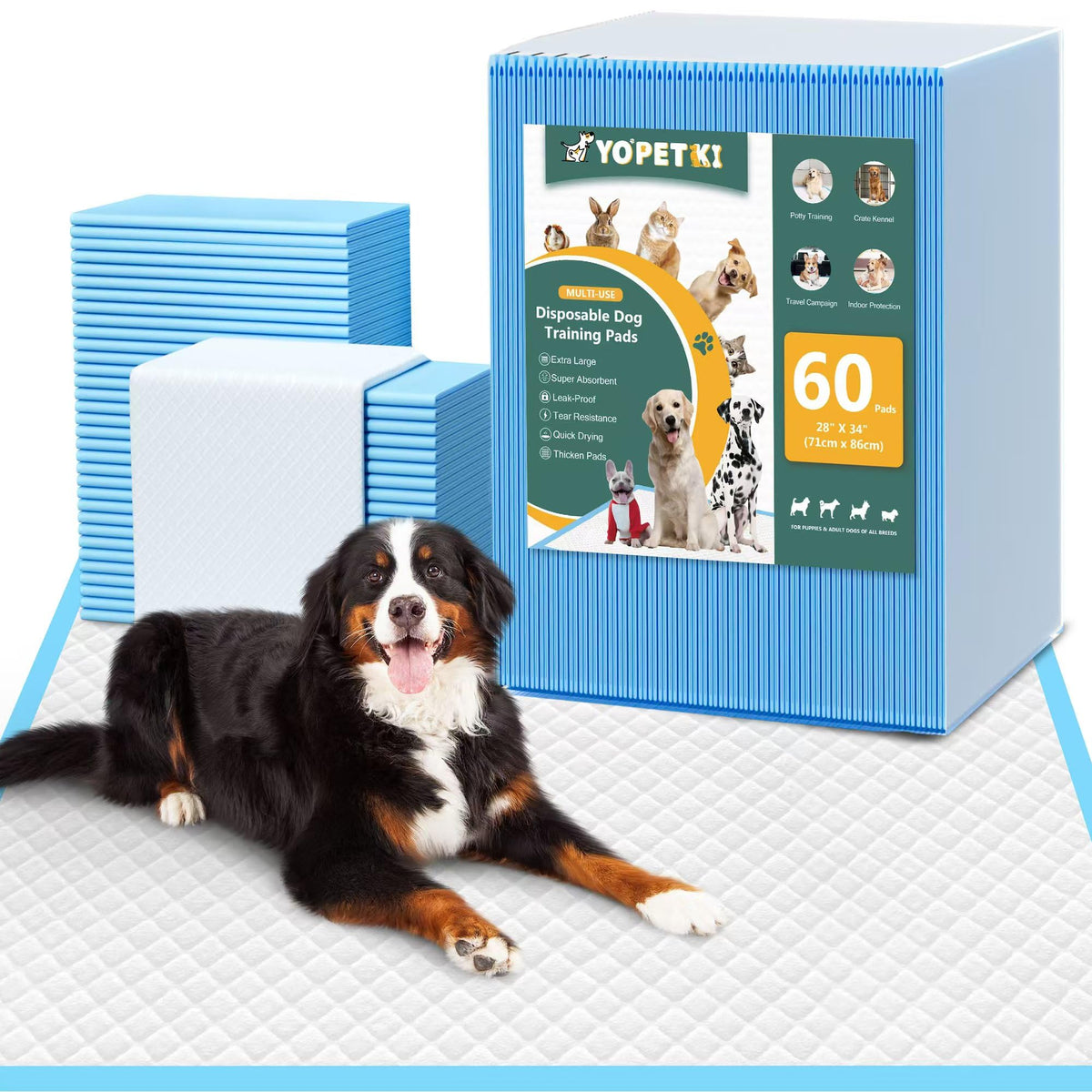60 extra große Hunde-Pipipads 71 cm x 86 cm, super saugfähige XL Welpenunterlagen, Einweg-Hundetrainingsunterlagen, schnell trocknende auslaufsichere Hundetoilettenunterlagen für Hundewelpen