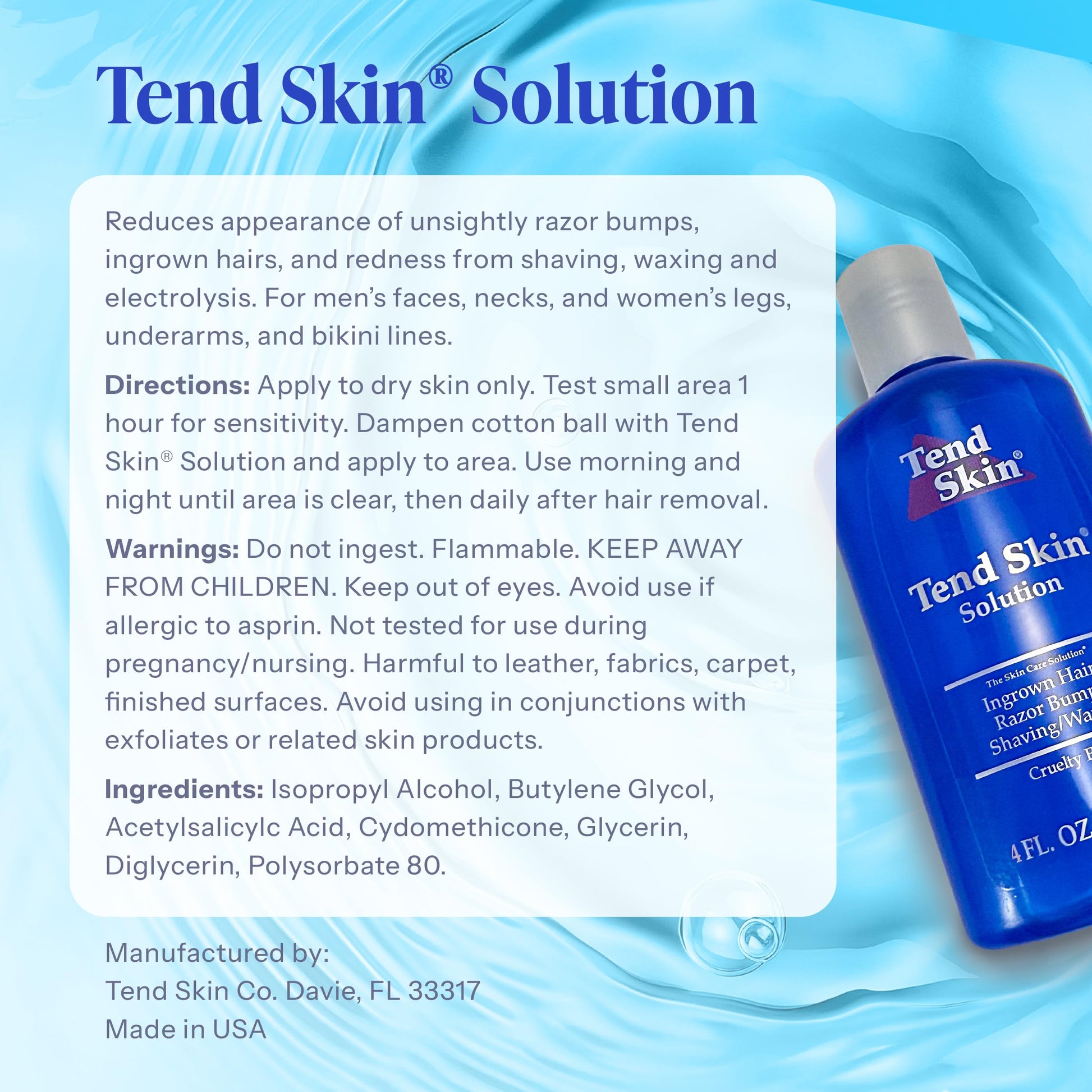 Tend Skin Razor Bump, Ingrown Hair Solution for Unsightly Razor Bumps, Ingrown Hair and Razor Burns, Post Shaving and Waxing Toner for Men and Women, Made in USA, 4 Oz