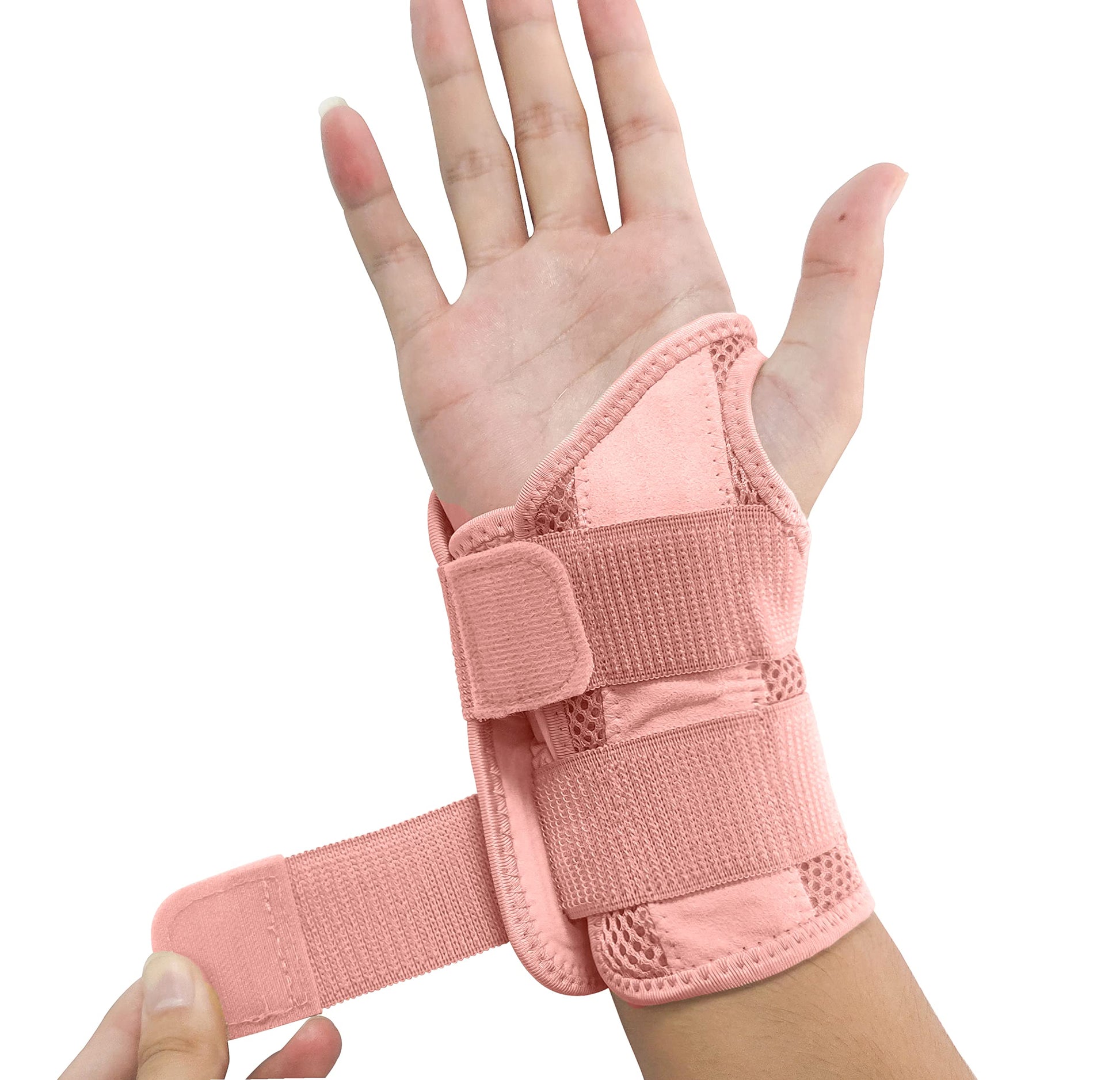 NuCamper Wrist Brace Carpal Tunnel Right Left Hand for Men Women, Night Wrist Sleep Supports Splints Arm Stabilizer with Compression Sleeve Adjustable Straps,for Tendonitis Arthritis Pain Relief (Right Hand-Pink, Small/Medium (Pack of 1))