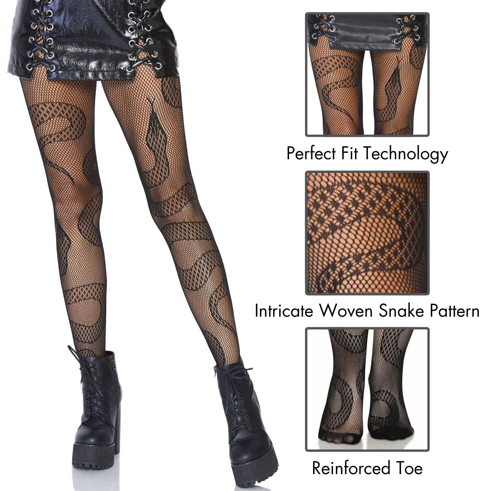 Leg Avenue womens Dark Alternative Animal Fishnet Tights Hosiery, Snake, One Size US