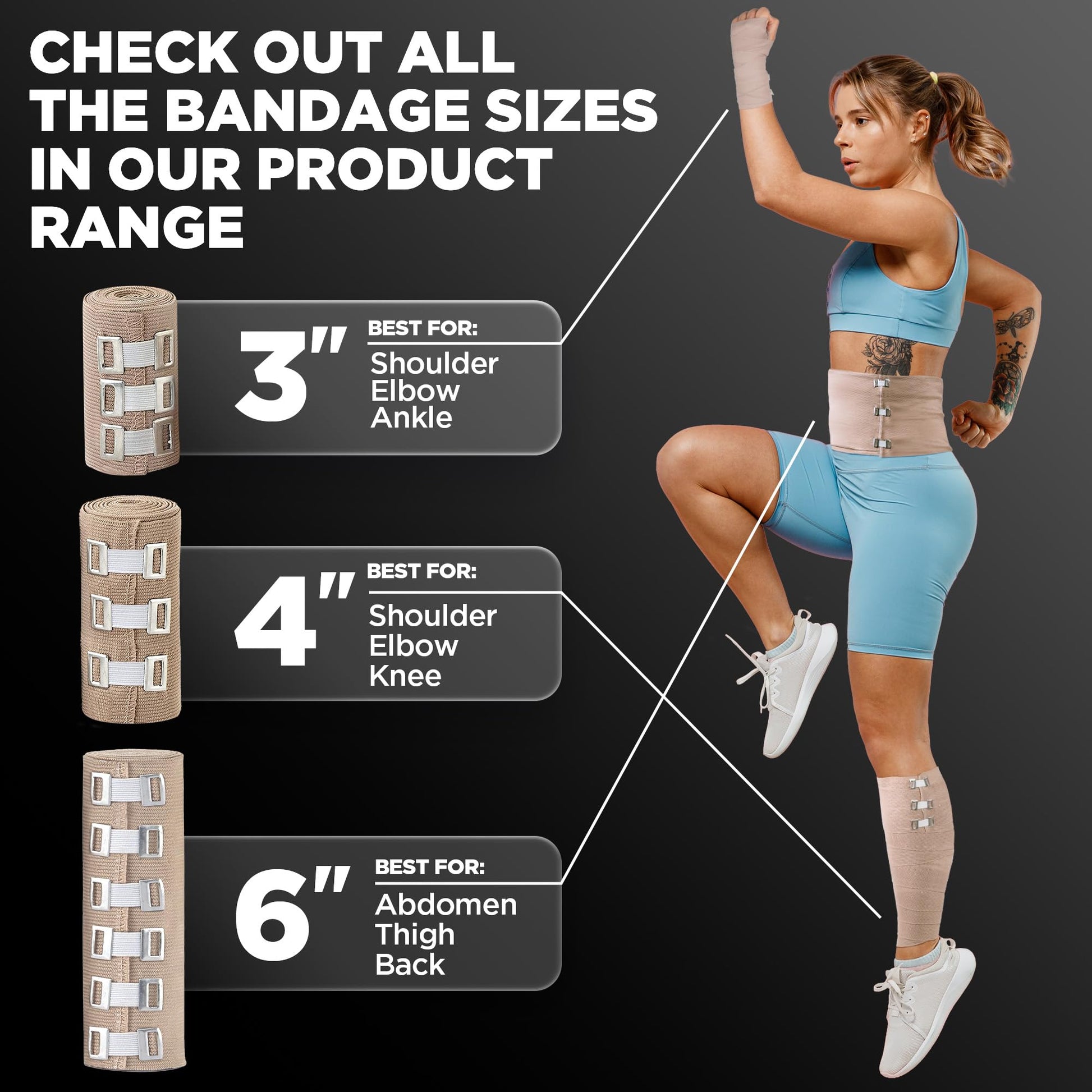 Premium Elastic Bandage Wrap - 4pk (2x3in, 2x4in) + 12 Extra Clips - Strong Compression Bandage Wrap for Wrists, Ankles, Feet and Knees