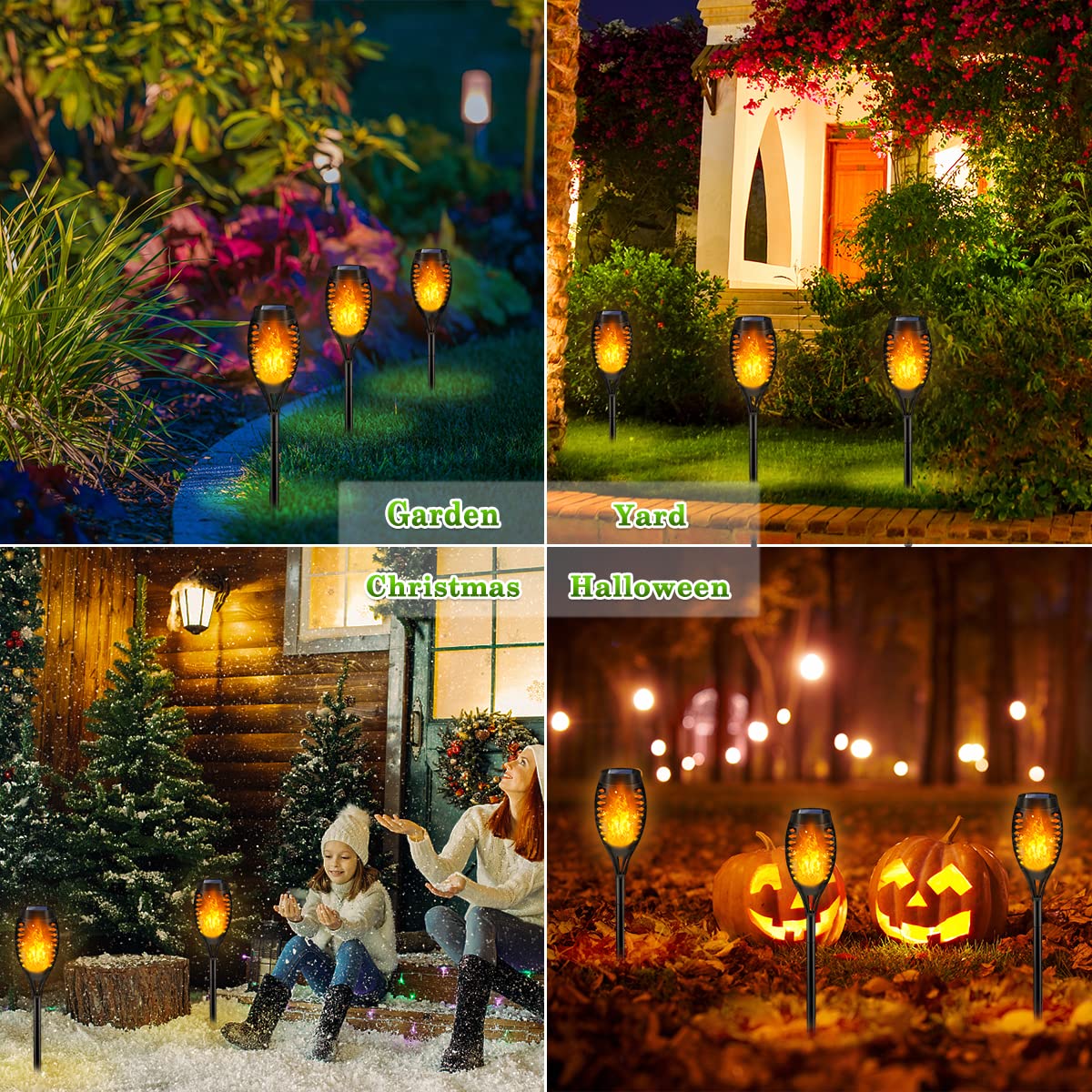 Outdoor Solar Lights, 6Pack Solar Torch Light with Flickering Flame, Halloween Lights Outdoor for Halloween Decor, Flame Torches for Outside, Luces Solares para Exteriores Pathway Yard Garden Decor