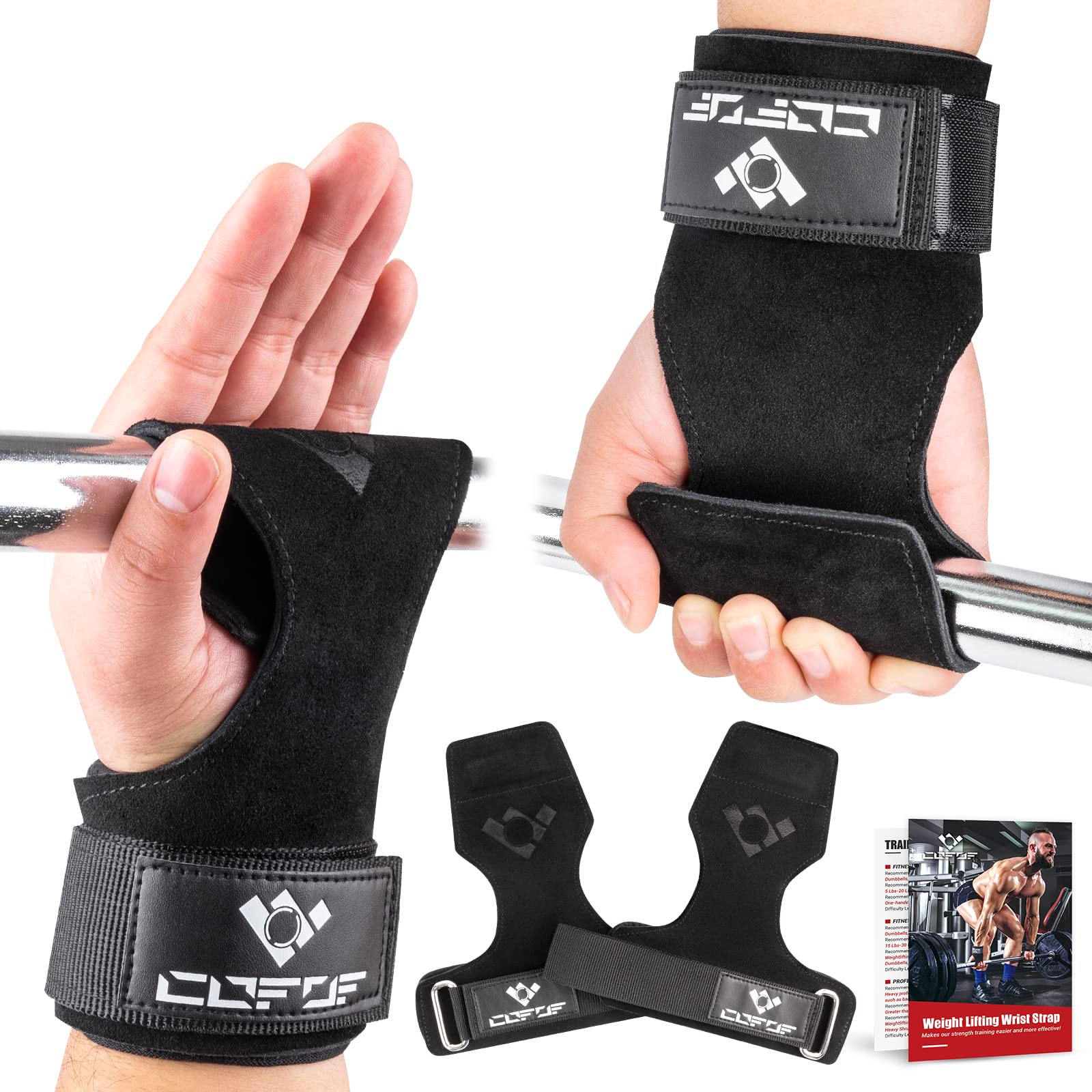 COFOF Gewichtheber-Handgelenkschlaufe, doppellagige Leder-Handgelenkschlaufe für Kreuzheben und Powerlifting, verstellbare Neopren-gepolsterte Gym-Workout-Hebeschlaufe für Männer/Frauen (Paar)