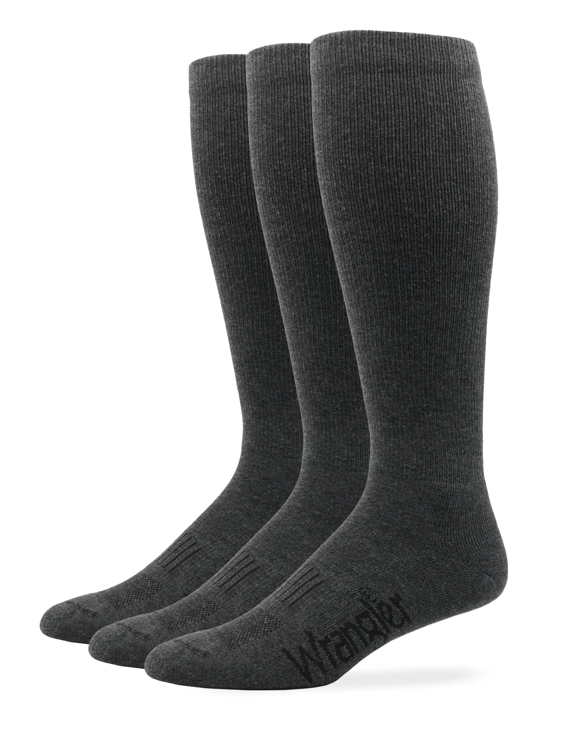 Wrangler Mens Ultra Dri Seamless Toe Western Boot Socks 3 Pair Pack (Charcoal, l)
