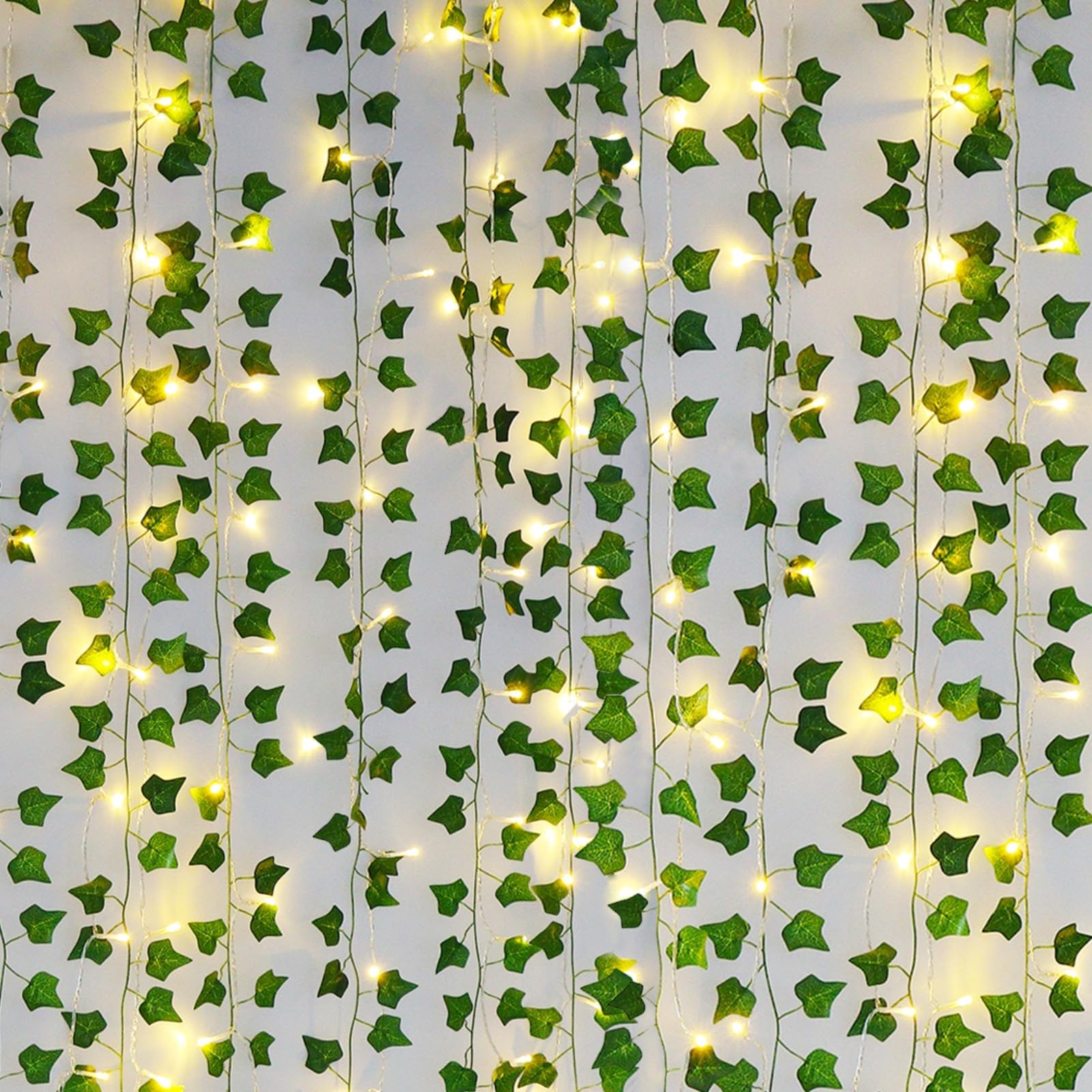 Freyalife Fake Vines for Room Decor(12 Pack 84 FT),with CE Certified 80 LED String Lights,Artificial Plant Ivy for Aesthetic Home Bedroom Wall Wedding Party Office Patio Indoor, Outdoor Garden Décor