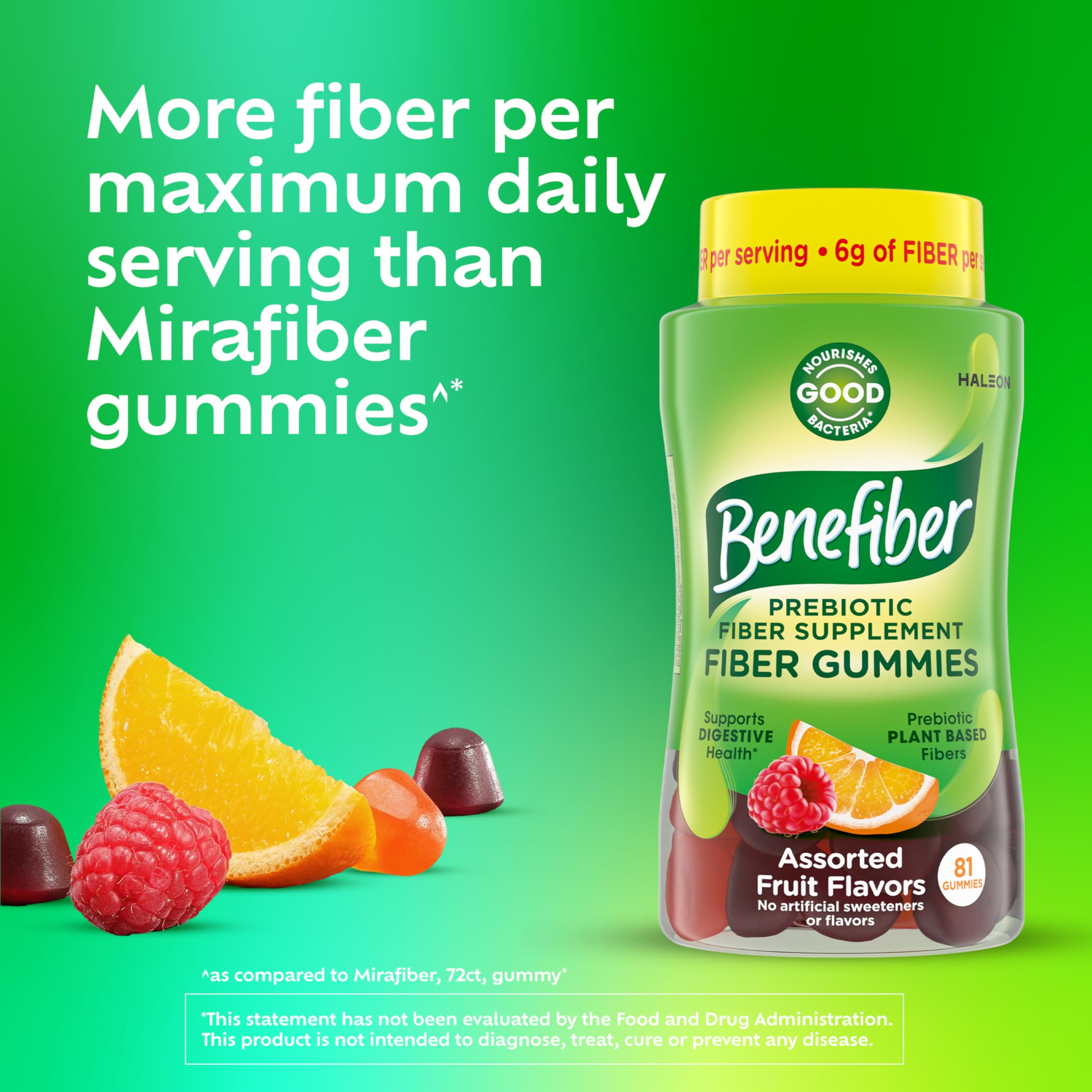 Benefiber Prebiotic Fiber Supplement Gummies for Digestive Health, Assorted Fruit Flavor - 81 Count