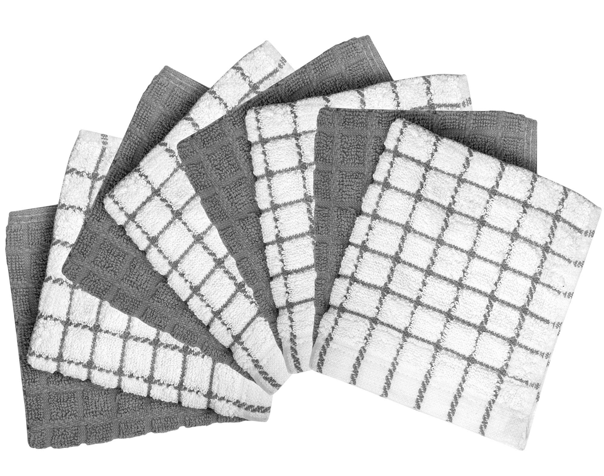 Bumble Dish Cloths (8 Pack) - 100% Cotton Dish Rags & Kitchen Washcloths for Washing Dishes | 12" x 12" | 405 GSM | Gray
