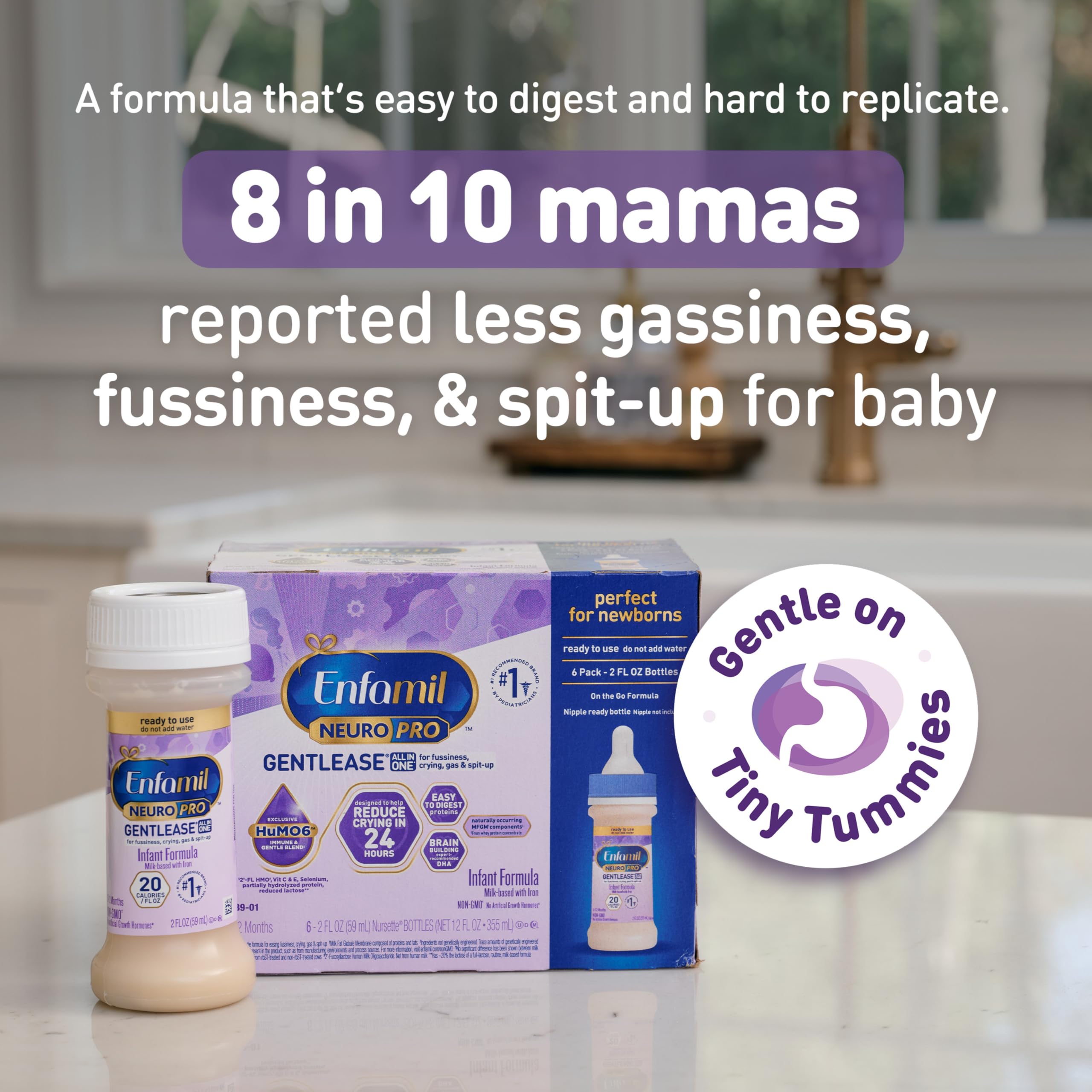 Enfamil NeuroPro Gentlease Baby Formula, Brain Building DHA, HuMO6 Immune Blend, Designed to Reduce Fussiness, Crying, Gas & Spit-up in 24 Hrs, Ready-to-Feed Infant Formula, Liquid, 2 Fl Oz (24 Count)