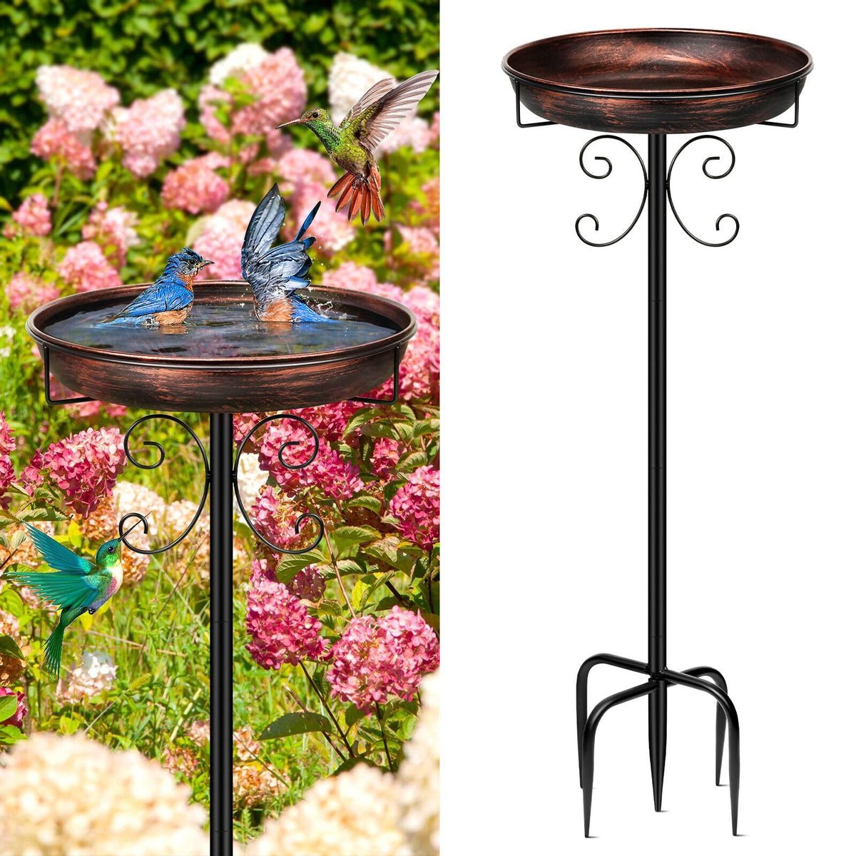 Daoeny 35 Zoll Metall-Vogeltränke für draußen, Vintage Freistehende Vogeltränken & Vogelfutterspender, Vogeltränke Futterschale für draußen Garten Terrasse Hof Rasendekoration, Verbesserter 5-Zacken-Fuß (Antikbronze)
