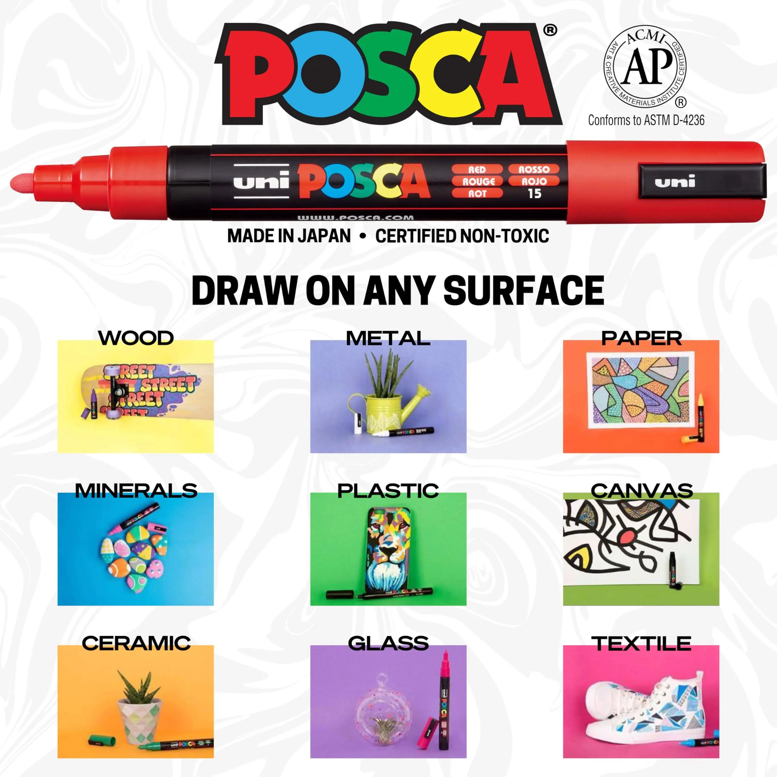 8 Paint Markers, 3M Fine Posca Markers with Reversible Tips, Acrylic Paint Pens for Art Supplies, Fabric Paint