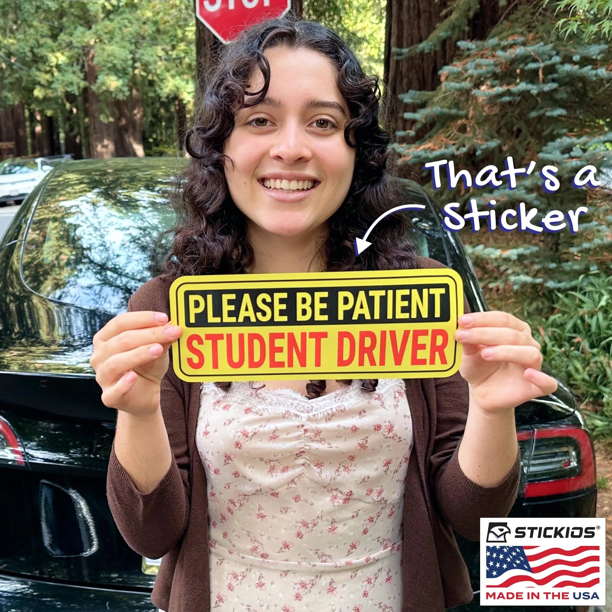 Stickios Non-Magnetic Student Driver Stickers - Removable Vinyl Decal Signs for Cars & Windows - Made in USA (10x4 inches, 2-Pack)