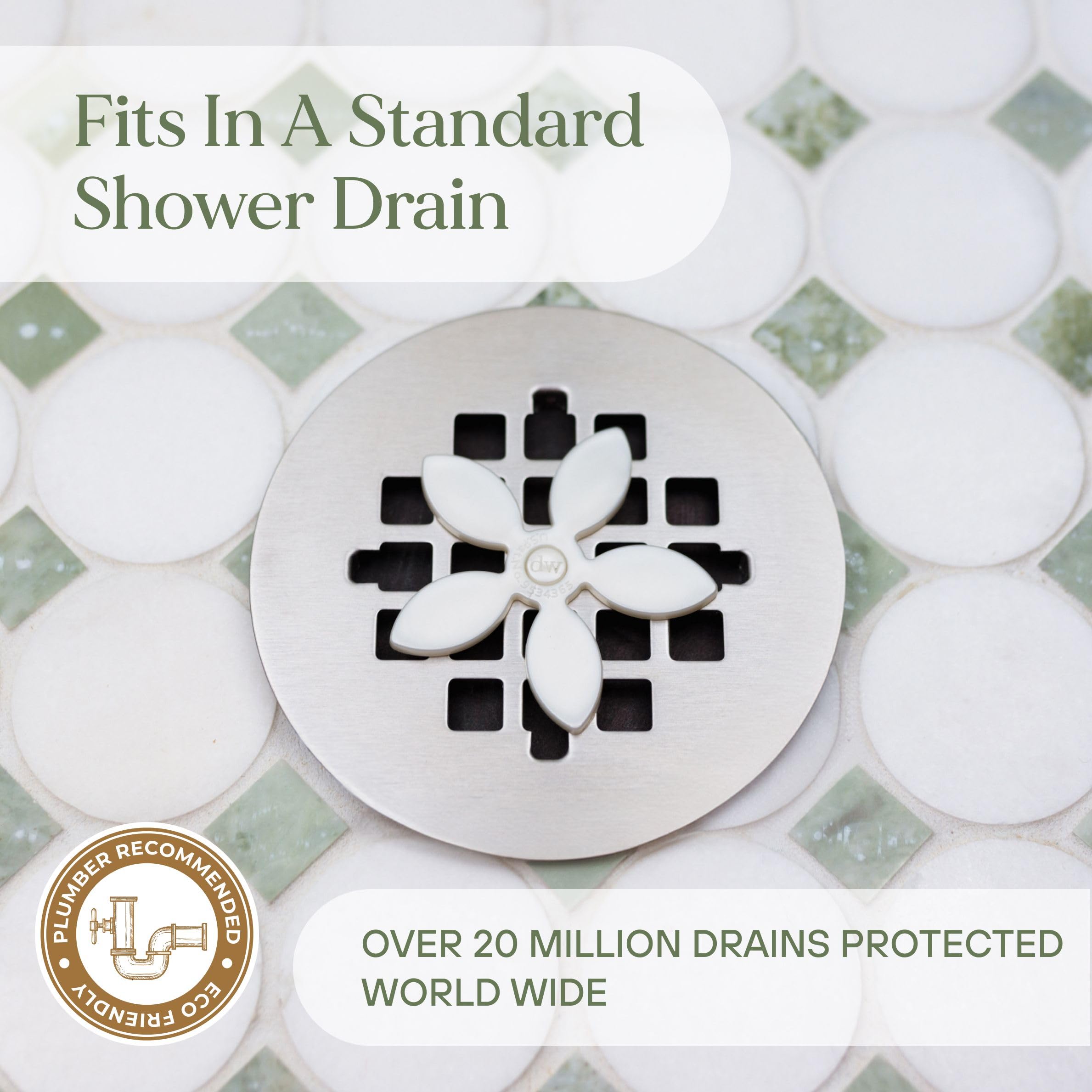 ​DrainWig Shower Drain Hair Catcher – Disposable White Flower (2-Pack) – No-Touch Hair Removal for Flat Shower Drains – As Seen on Shark Tank