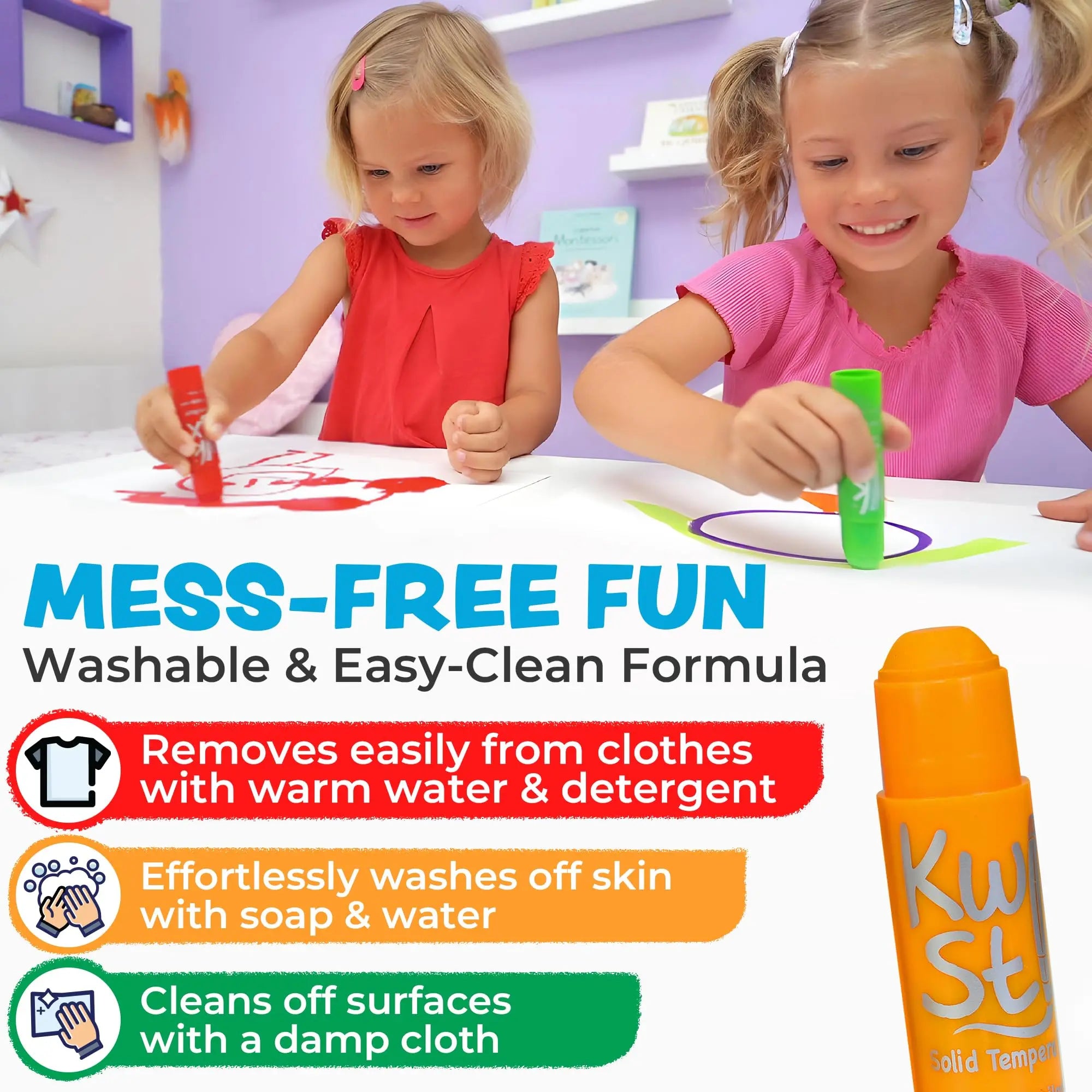 Kwik Stix Solid Tempera Paint Sticks, 24 Colors, Washable Paint Sticks for Kids, Non-Toxic, Quick Drying, Allergen Free, Comes in Classic, Metallic, & Neon Colors, Ideal for Kids and Toddlers