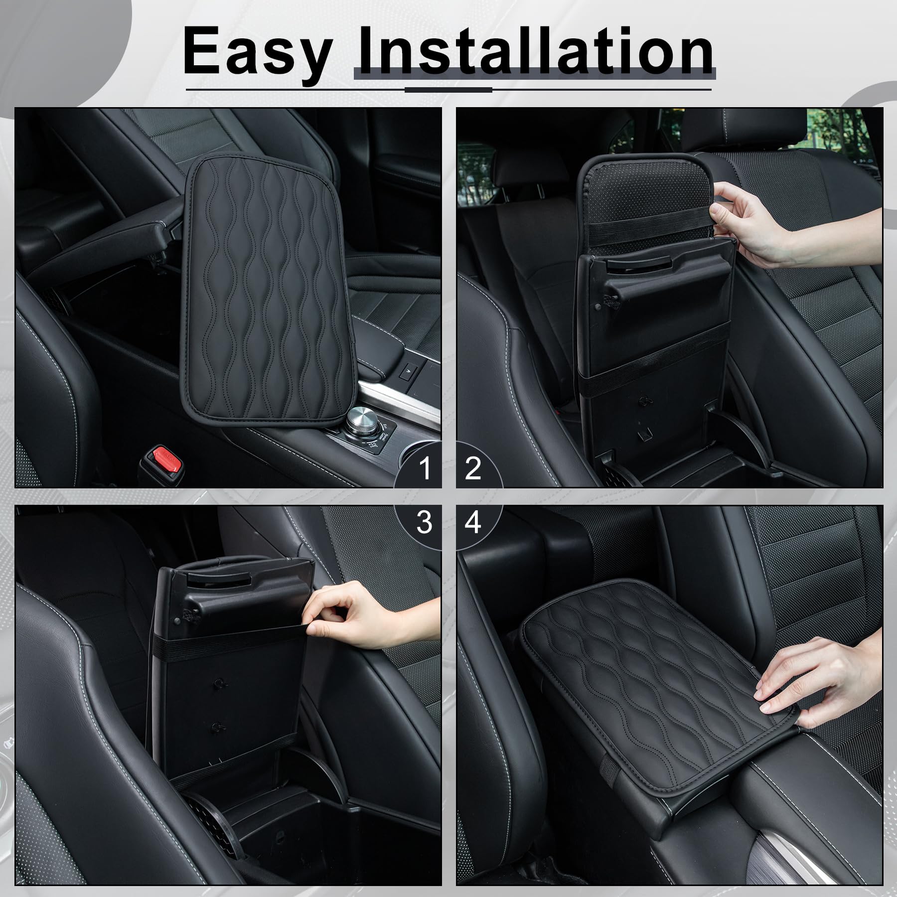 Amiss Auto Center Console Pad, Universal Waterproof Armrest Seat Box Cover, Car Interior Accessories, Leather Auto Armrest Cover Protector for Most Vehicle, SUV, Truck (Black)