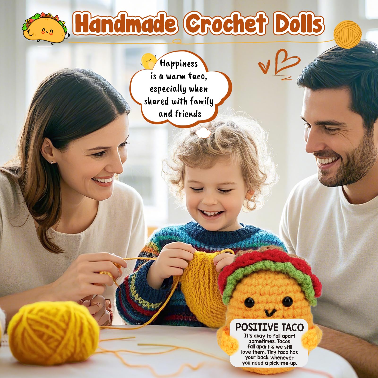 Positive Crochet Taco Christmas Birthday Gifts for Women Men Self Care Thanksgiving Basket Son Mom Dad Daughter Sister Friend Coworkers Relaxation Gift Desk Home Decor Emotional Inspirational Support