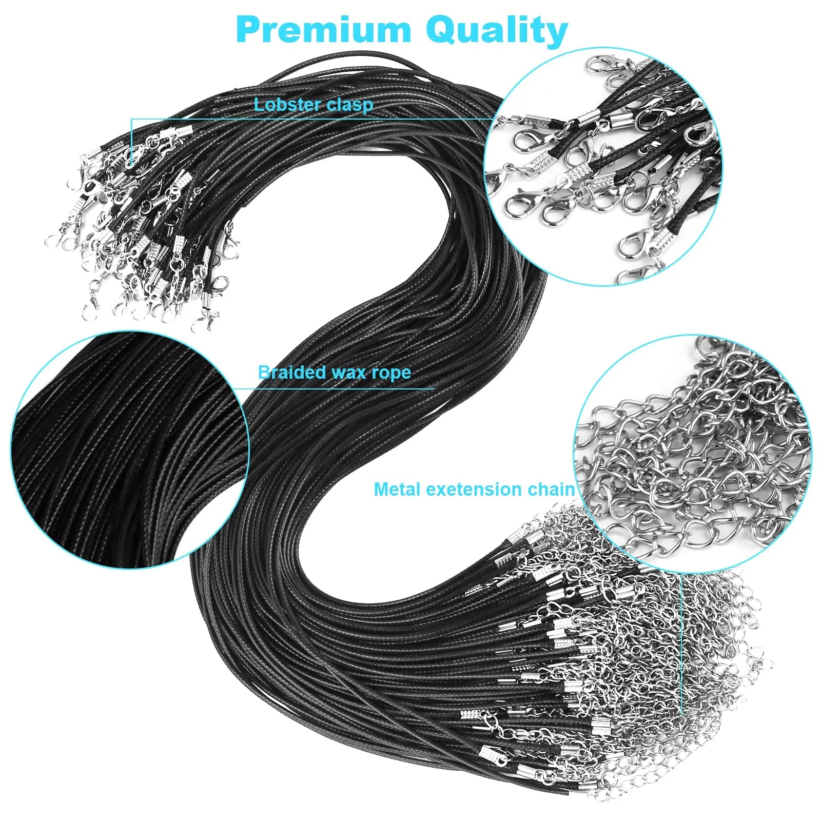 100Pcs Premium Leather Necklace Chains Bracelet Cord with Clasps for Pendants, Bulk Waxed Rope Necklace String, Black , 18" for Jewelry Making Supplies, 1.5mm DHOOZ