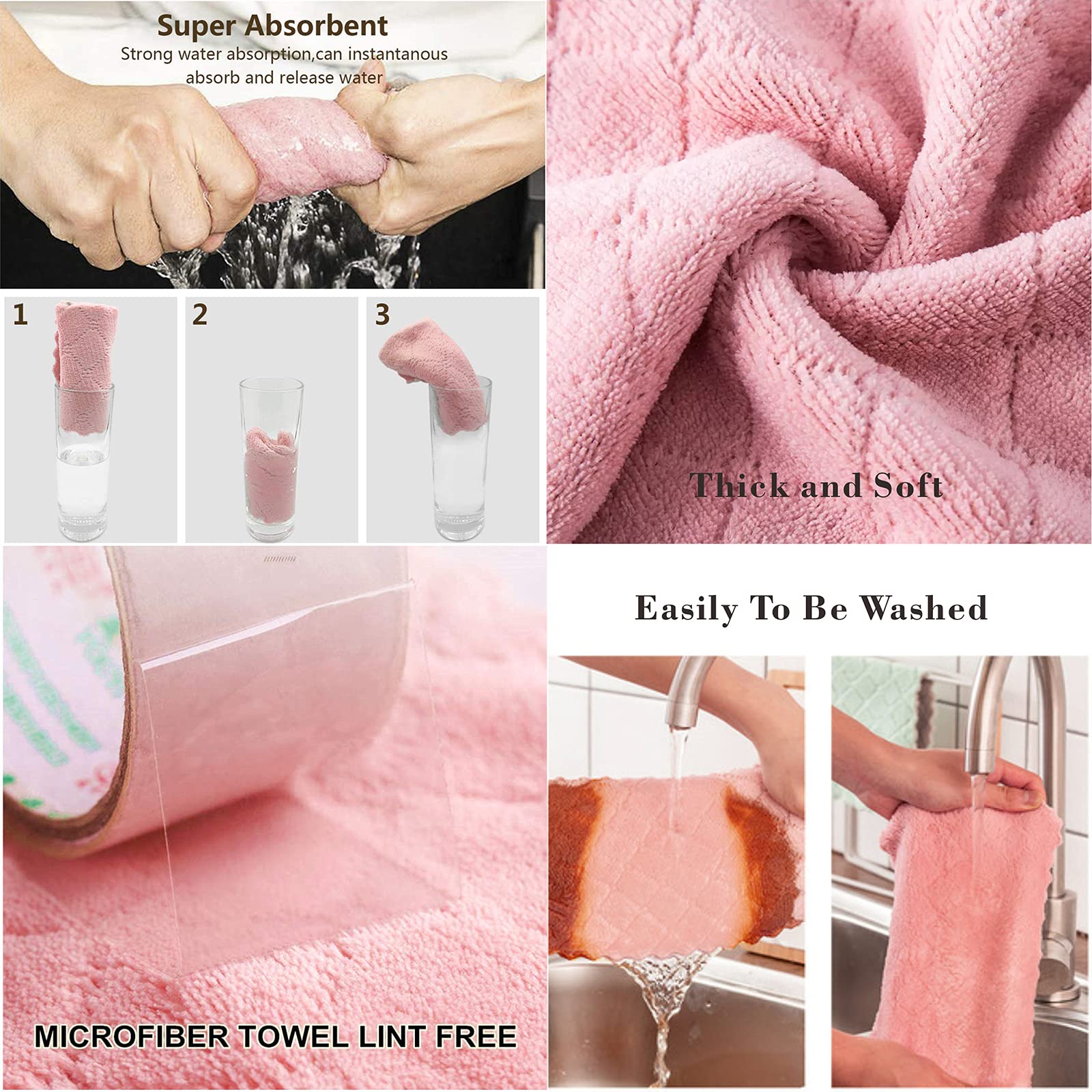 10 Pack Kitchen Cloth, Microfiber Dish Towels Washcloths, Super Absorbent Coral Velvet Dishtowels, Premium Cleaning Cloths,Non-Stick Oil Quick Dry Dish Towels, Soft Tea Towel, Table Cleaning Cloths.