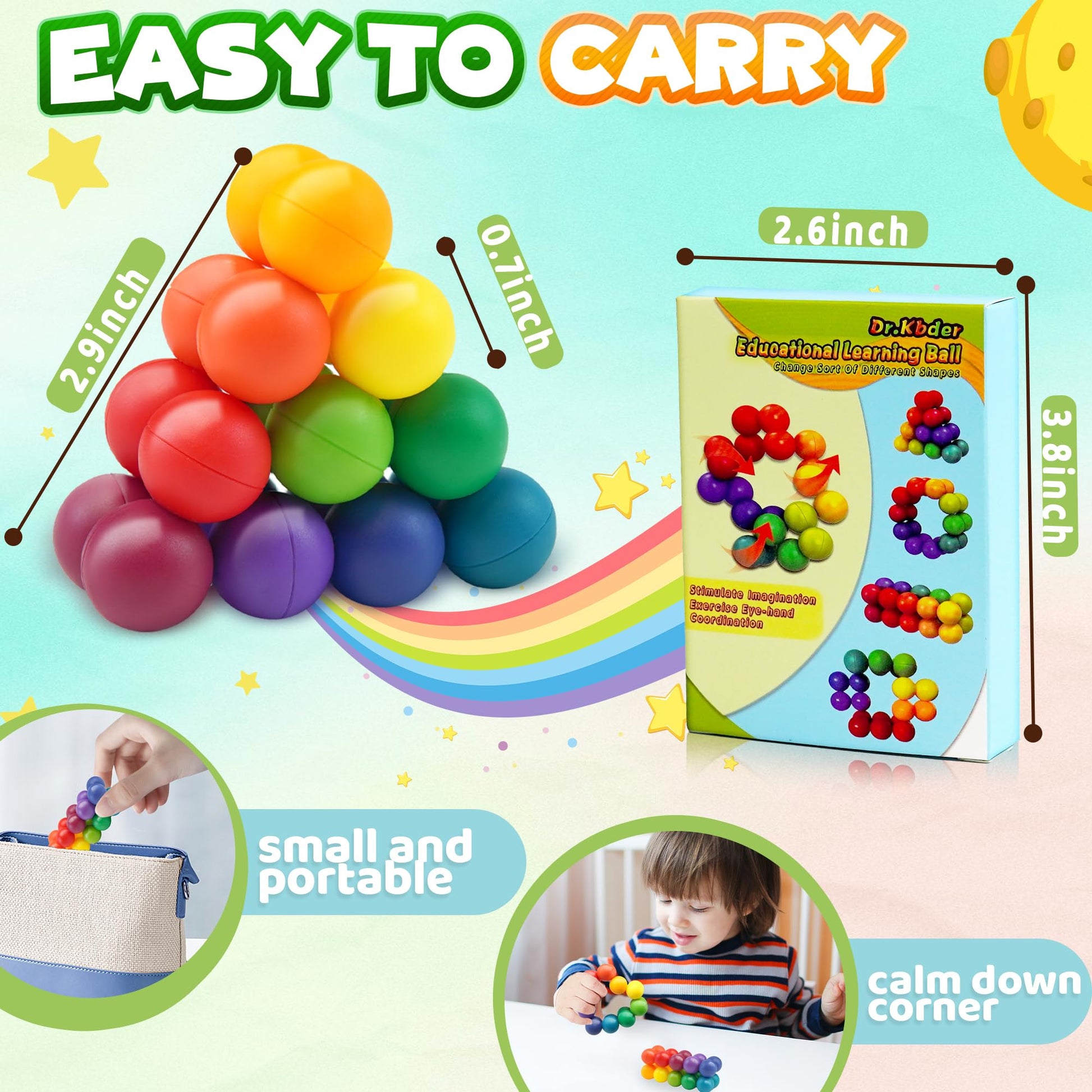 Autism Sensory Toy for Autistic Toddler Kids, Counselor Calm Down Pre-K Classroom Treasure Box Airplane Travel Activities Road Trip Fidget Ball for Age 3-5 5-7 3-4 4-8 Christmas Stocking Stuffer Gift