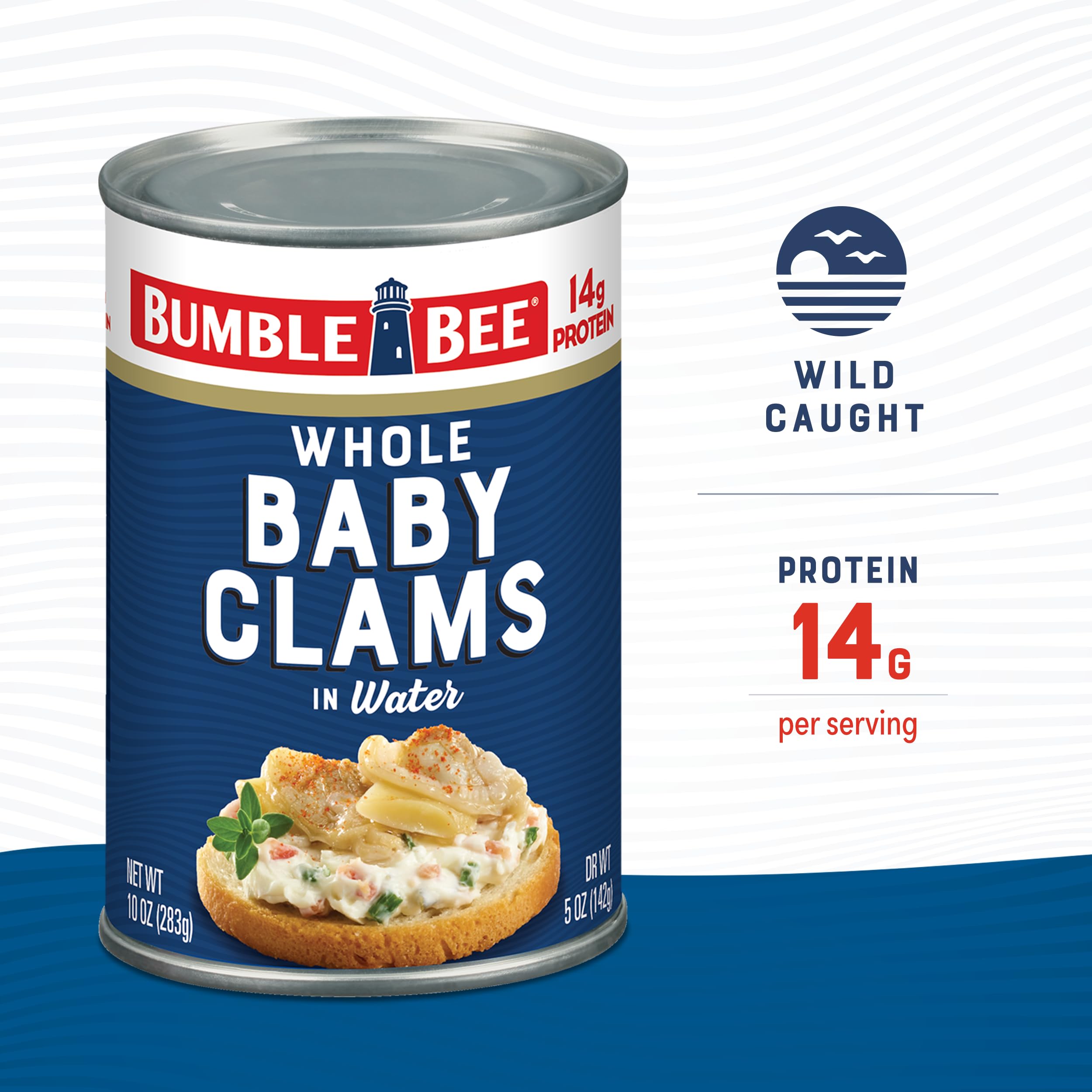 Bumble Bee Whole Baby Canned Clams, 10 oz Can - Ready to Eat - 14g Protein per Serving - Gluten Free