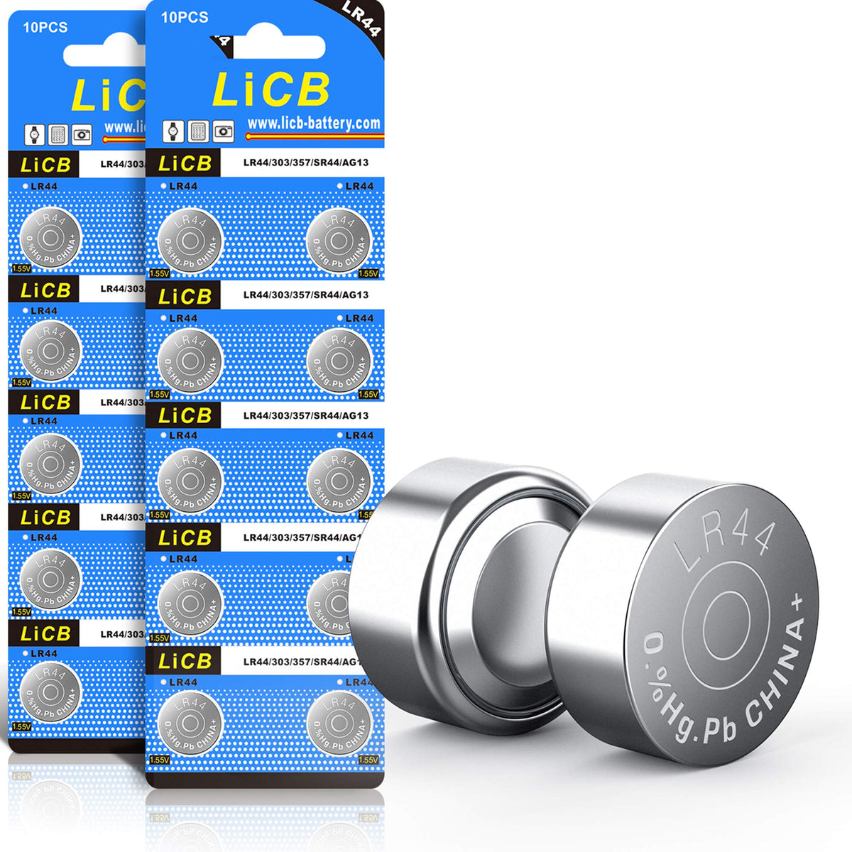 LiCB حزمة 20 بطارية LR44 AG13 357 303 SR44 بجهد 1.5 فولت وبطاريات خلايا زر
