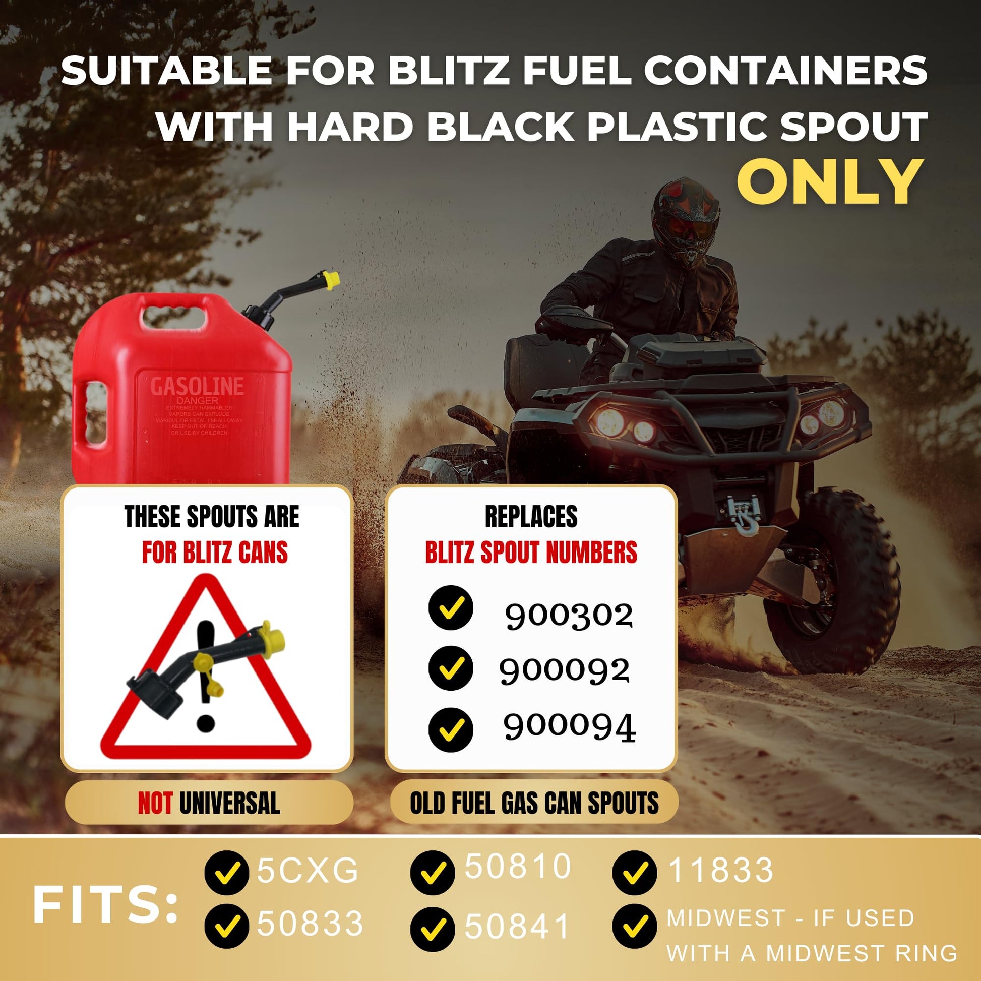 Mr Yellow Cap Gas Can Spout Replacement Old Style For 𝐎𝐥𝐝 𝐒𝐭𝐲𝐥𝐞 𝐁𝐥𝐢𝐭𝐳 𝐂𝐨𝐧𝐭𝐚𝐢𝐧𝐞𝐫𝐬 𝐎𝐍𝐋𝐘 - 2 Gas Can Nozzle Replacement, 2 Gas Caps & 2 Thread Rings, Fuel Can Spout Replacement, Gas Tank Nozzle
