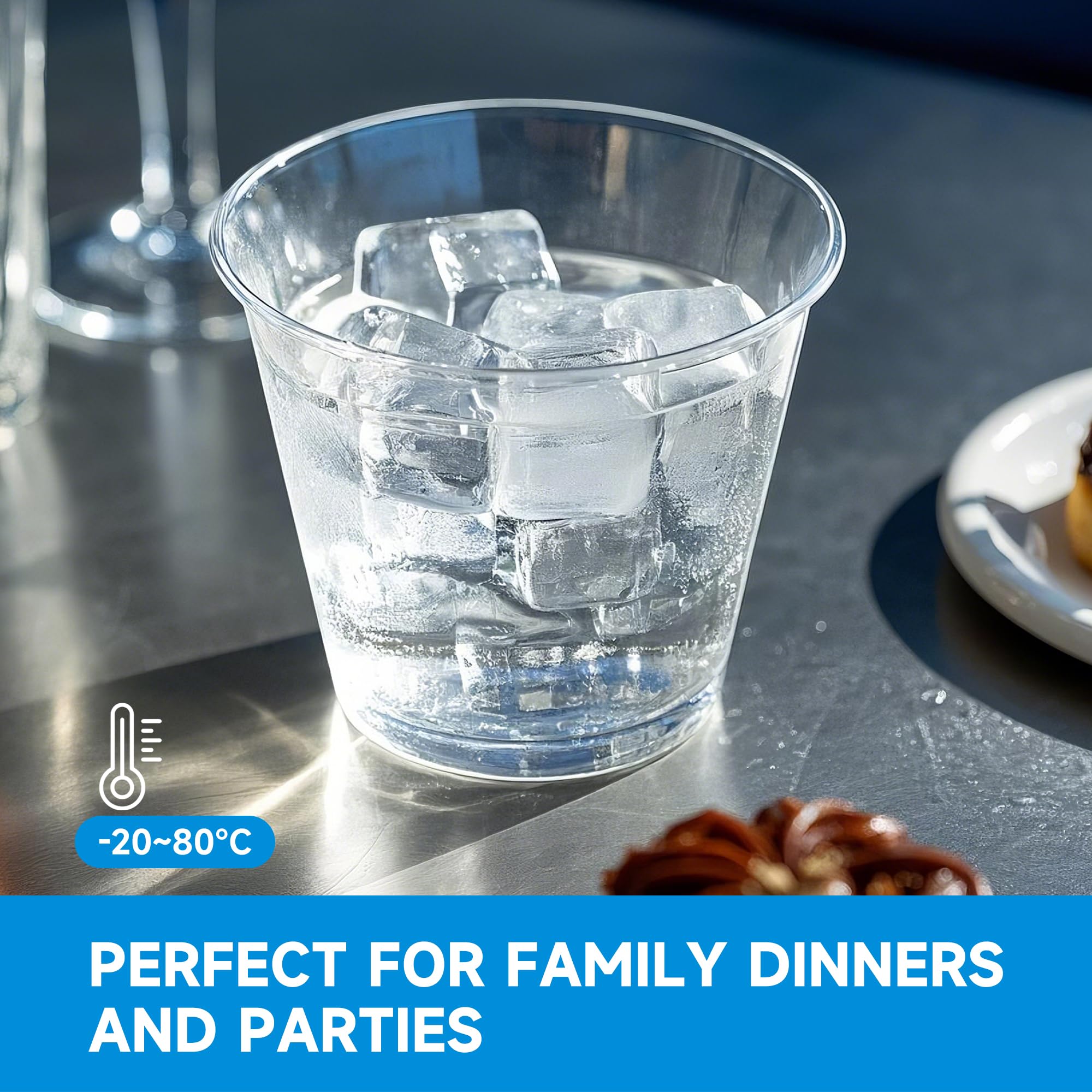 RACETOP 9 oz 100 packs Clear Disposable Plastic Cups, Durable Plastic Cups Tumblers, Perfect for Parties, Wedding and Festival Events