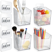 MZYIWUU 4 Pack Acrylic Wall Mount Organizer, Adhesive Cabinet Door Storage Bins, Clear Makeup Containers, Stackable Organizer Basket for Kitchen, Bathroom, Cabinet, Pantry, Office