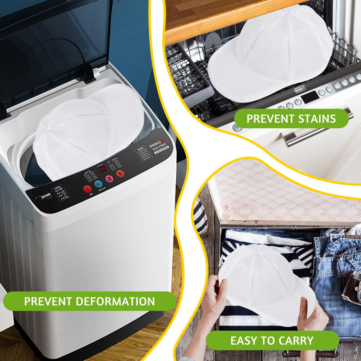 Hat Washer Cage Hats Cleaner, Hat Washer for baseball caps for Washing Machine or Dishwasher, Ball Cap Washer Frame for Flat & Curved Hats.2-Pack White