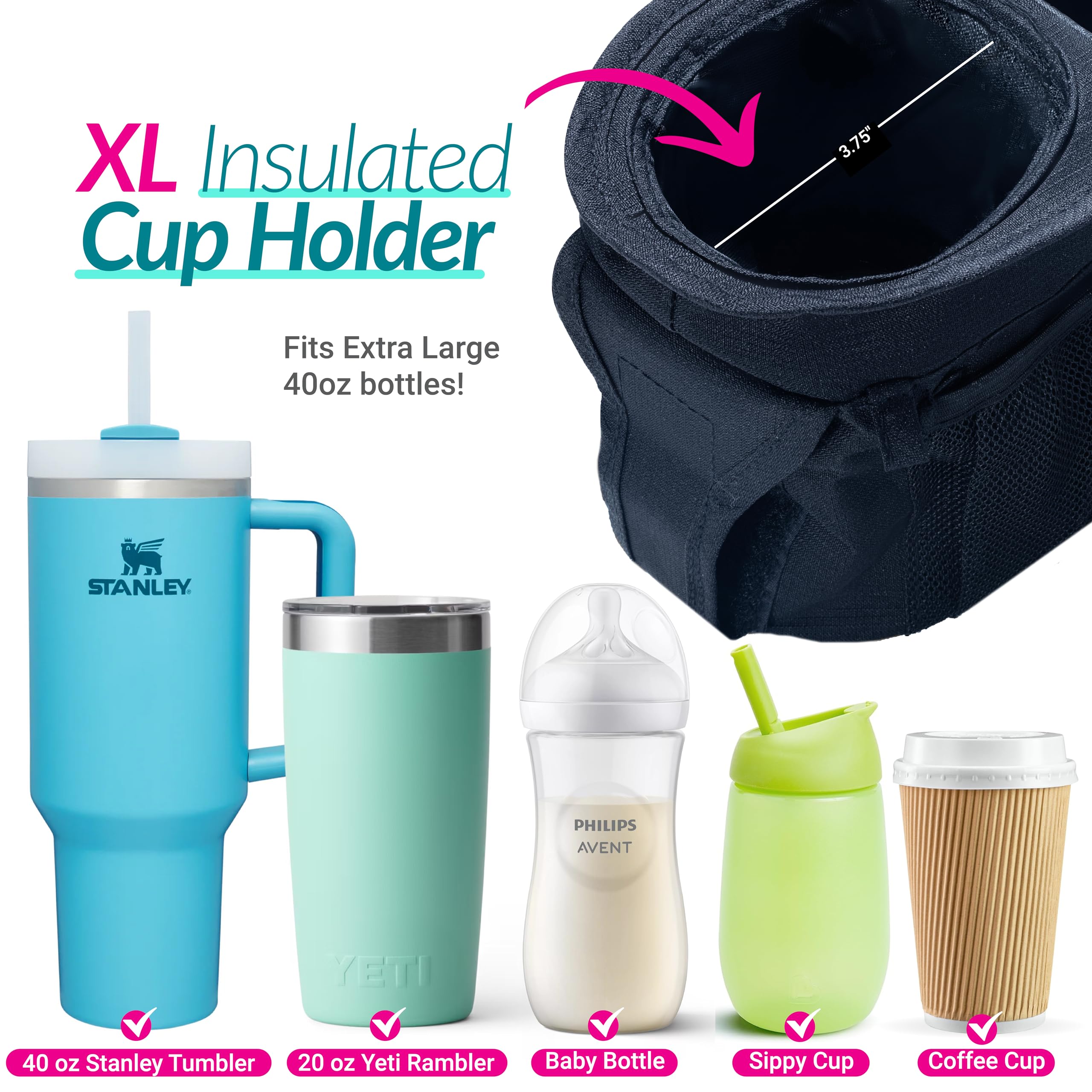 Swanoo Stroller Caddy Organizer With Cup Holder, Non Slip Straps Bag for Phone, Pet Stroller Accessories, Universal Fits Uppababby Vista v2 Wonderfold Wagon, Doona and More