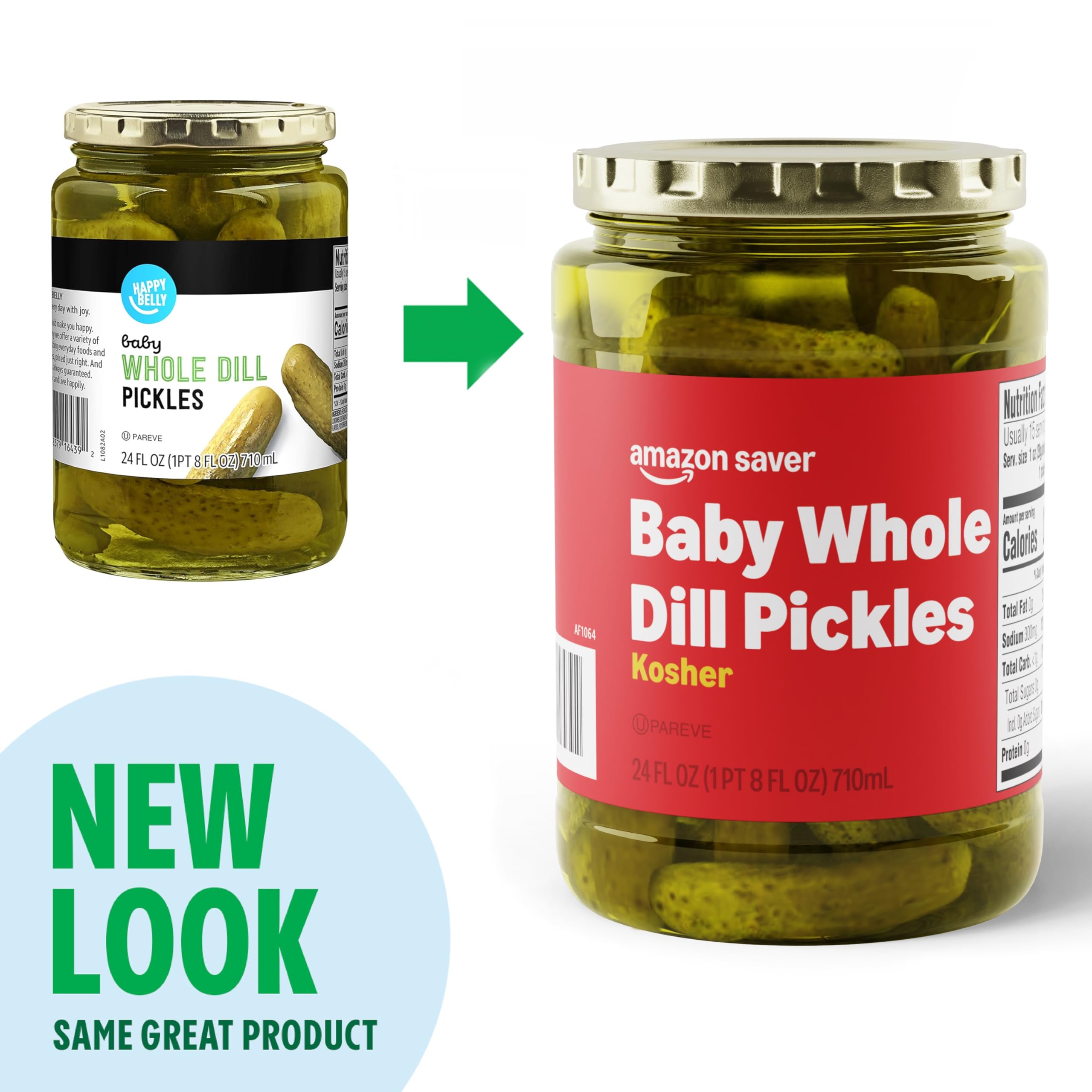 Amazon Saver, Kosher Baby Whole Dill Pickles, 24 Fl Oz (Previously Happy Belly, Packaging May Vary)