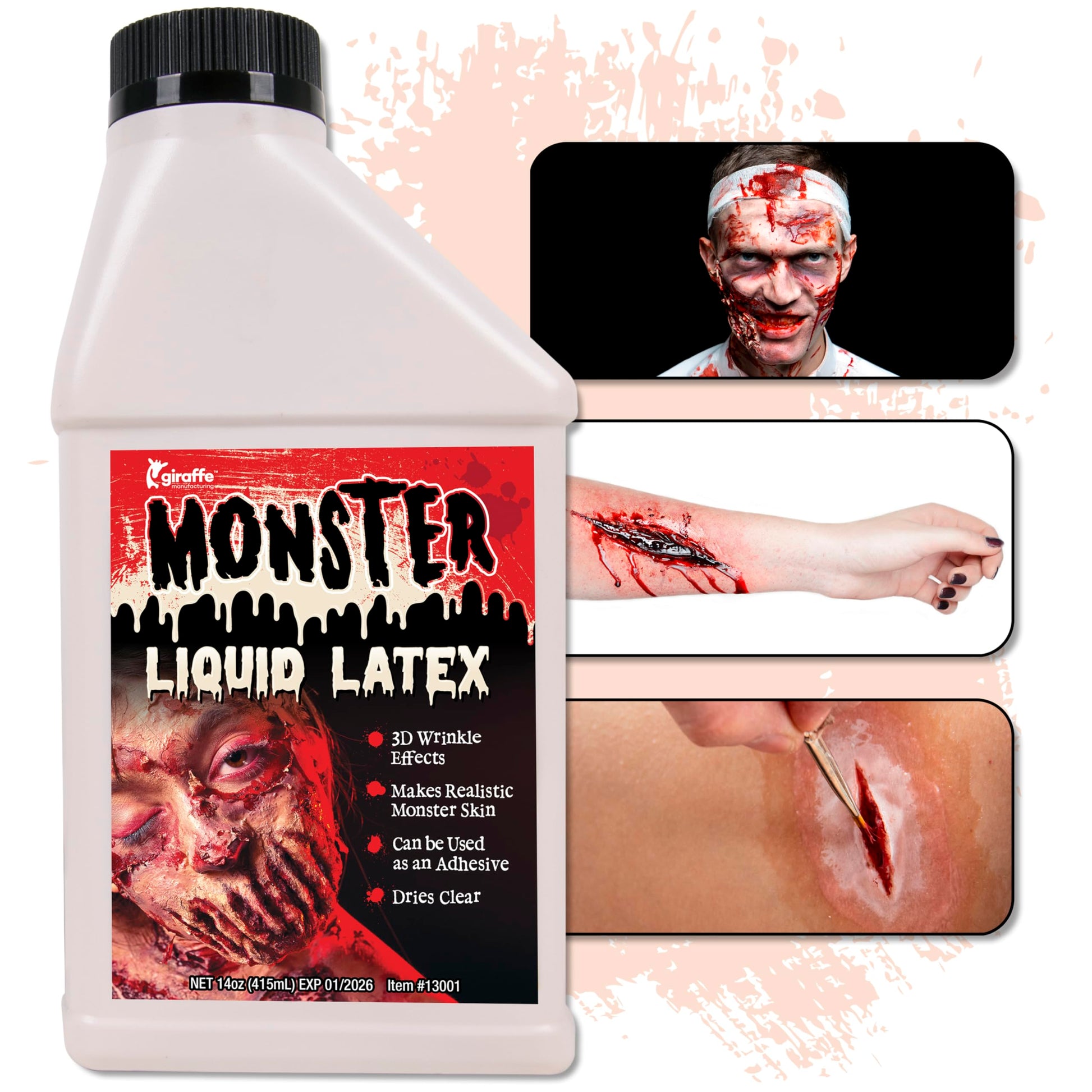 KANGAROO Professional Grade Liquid Latex SFX Makeup Prosthetics 14 oz - Body Paint Special Effects for Halloween, Cosplay, Theater & Film - Creates Fake Scars, Wounds, Zombie Makeup Skin