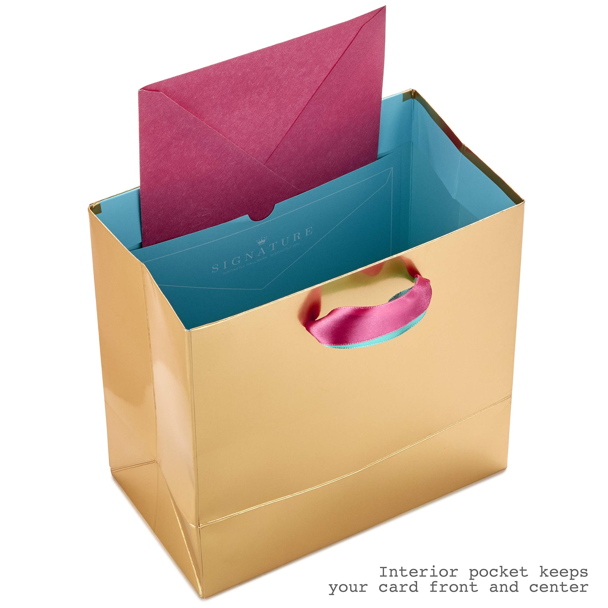 Hallmark Signature 7" Medium Gift Bag with Tissue Paper (Hooray; Gold with Pink, Teal, Purple Confetti) for Bridal Showers, Graduations, Retirements and More
