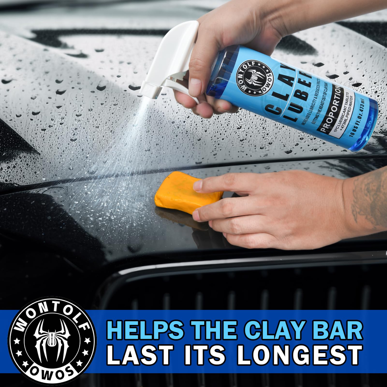 Wontolf Car Clay Bars Auto Detailing and Clay Luber Synthetic Lubricant Kit, 4 Clay Bars, Clay bar Lubricant Tablets 10 Pack(1pc=16 fl oz), Spray Bottle and Microfiber Towel for Car Detailing Cleaning