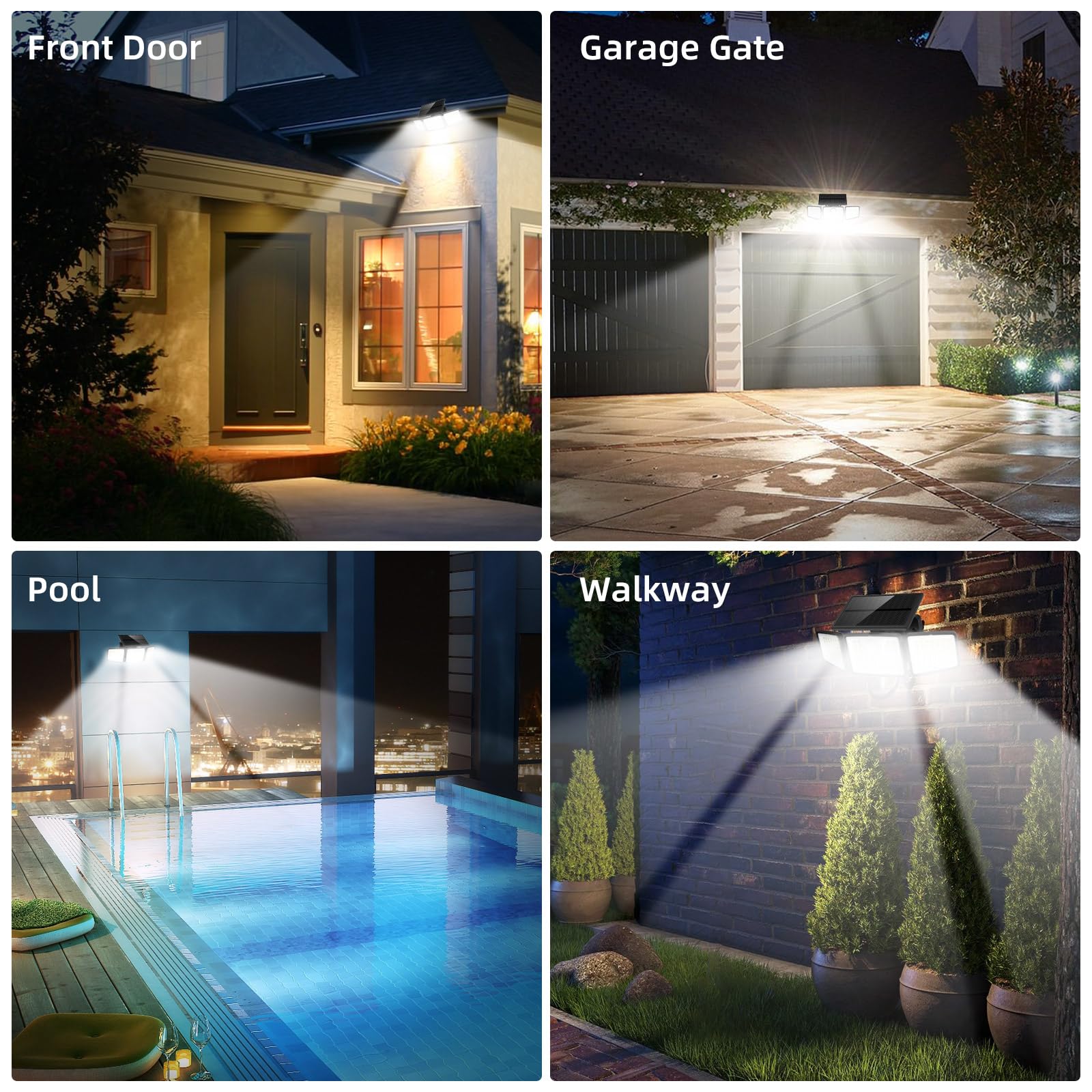 daphino 2500LM Solar Lights Outdoor with Motion Sensor,3 Head 270° Wide Angle Street Area Lights, IP65 Waterproof Security Lighting with 3 Modes(Non-Remote,2 Pcs)